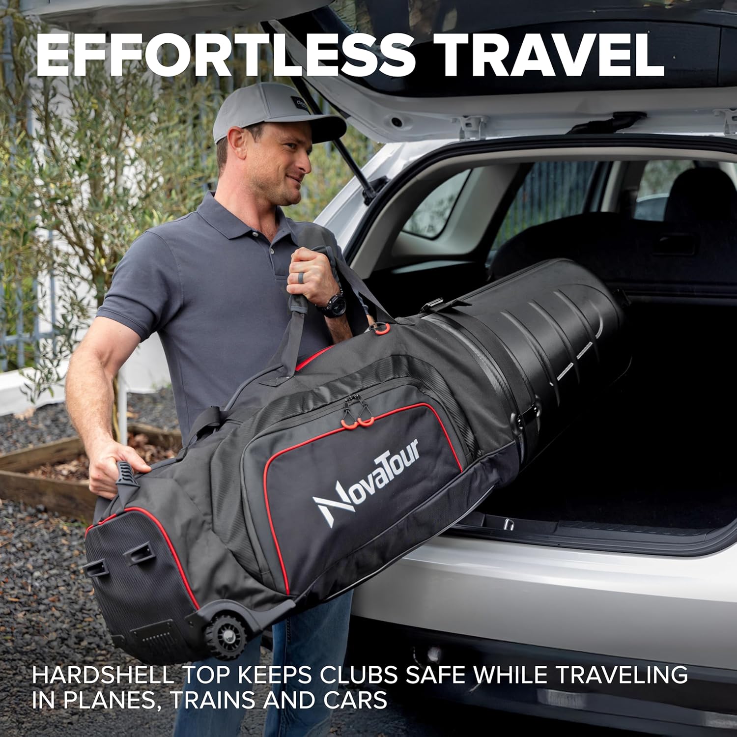 Golf Travel Bag for Airlines: Hard Case Top, Waterproof Zippers, 1680D Oxford Fabric, Built-in TSA Lock, Oversized Tank Wheels, Lightweight, Easy to Maneuver – Maximum Club Protection · v8