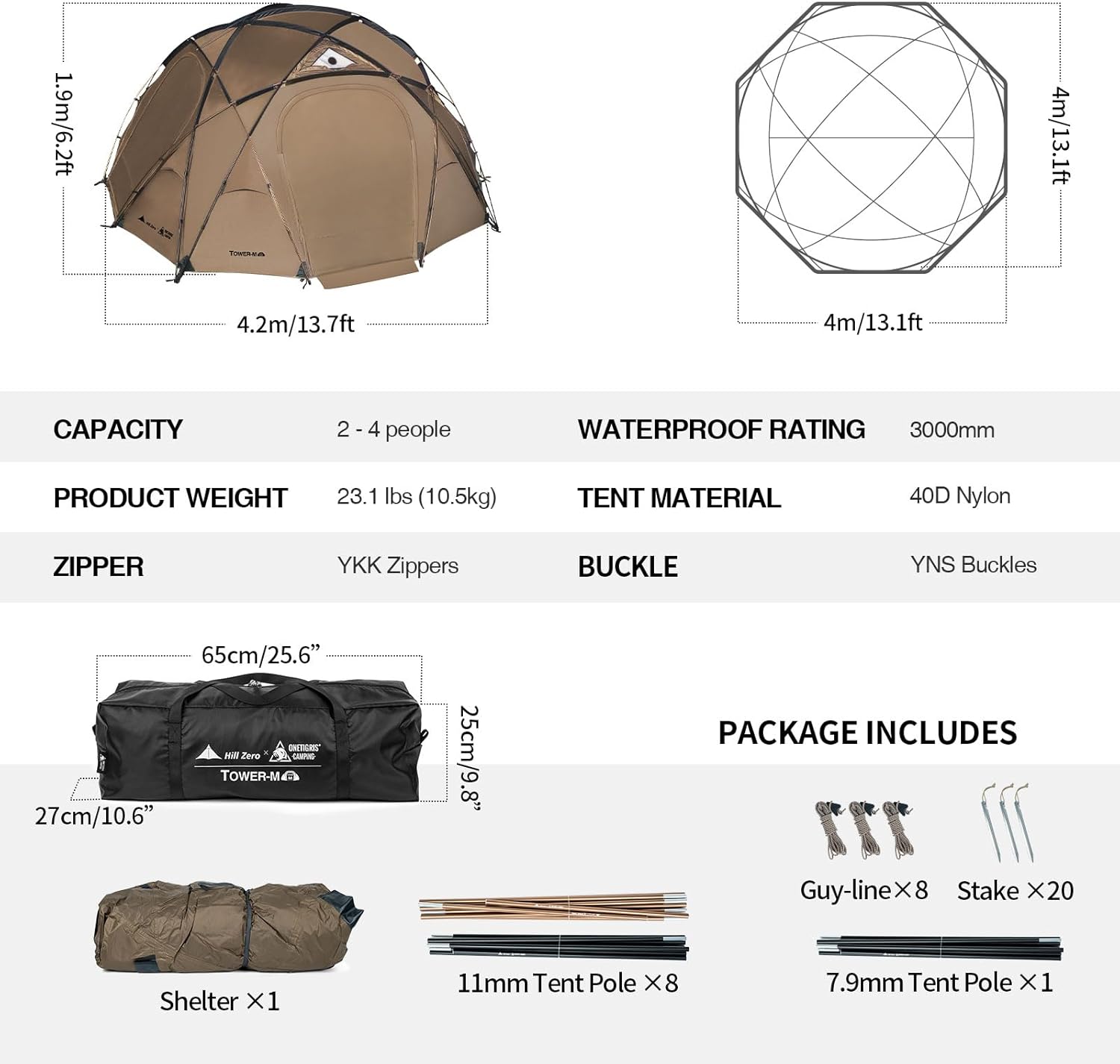 OneTigris Tower M Dome Tent, Waterproof Windproof 4 Person Tent with Stove Jack for Camping, Hiking, Hunting, Bushcraft, Winter, Car Trips · v5