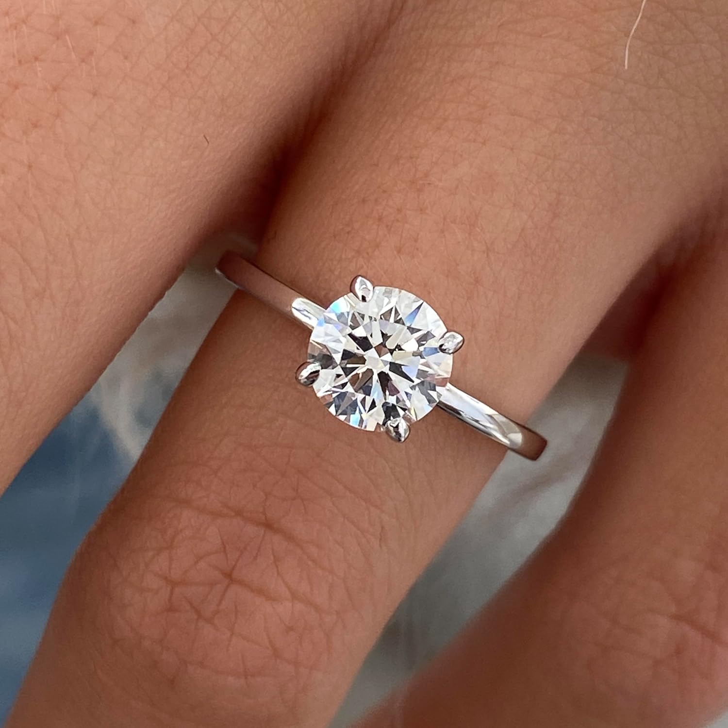 IGI Certified 1 to 2 Carat E/VS1 Lab Grown Diamond Solitaire Engagement Ring for Women - 14k White Gold Promise Ring for Her - 4-Prong Setting Anniversary Ring Size 4.5 to 11 · v4