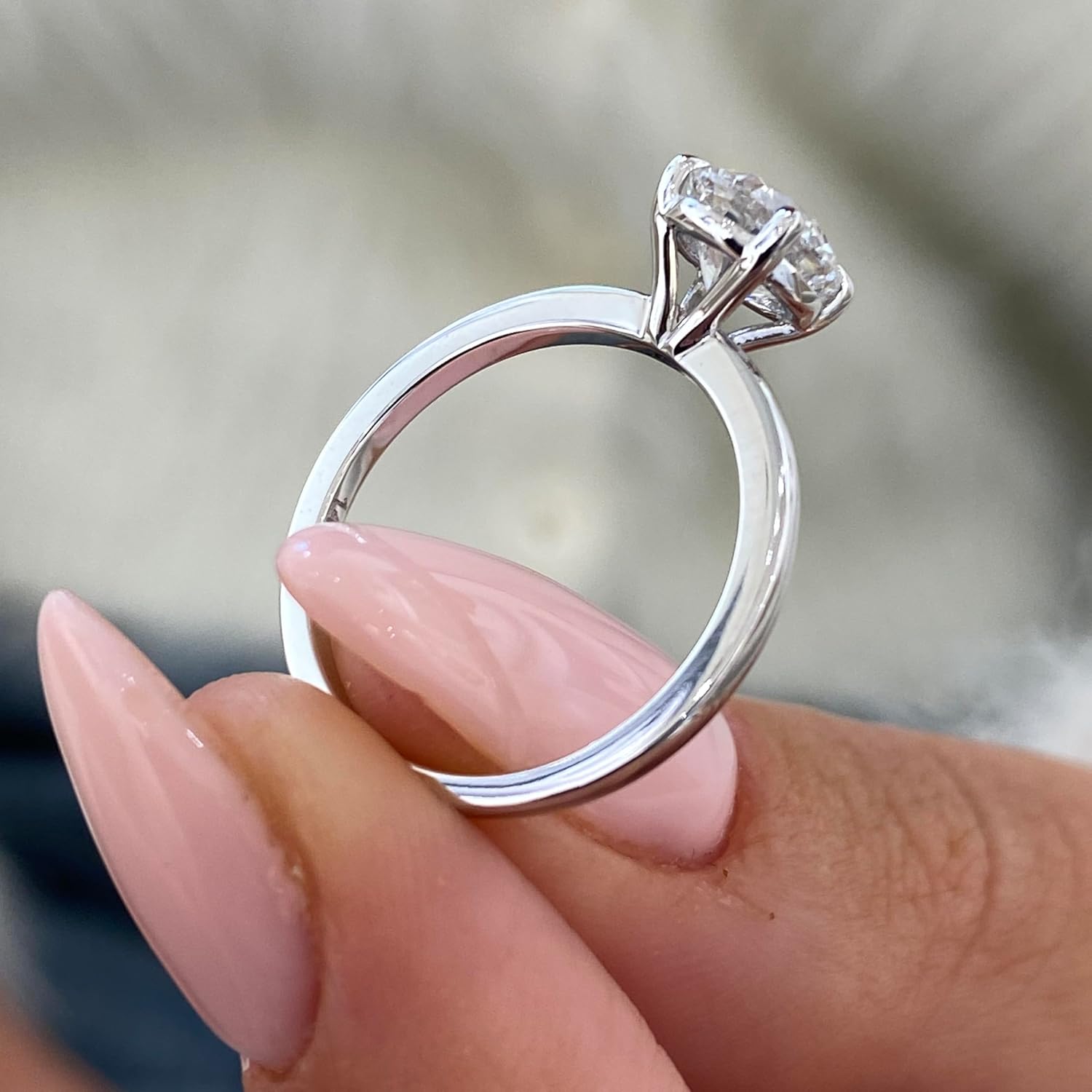IGI Certified 1 to 2 Carat E/VS1 Lab Grown Diamond Solitaire Engagement Ring for Women - 14k White Gold Promise Ring for Her - 4-Prong Setting Anniversary Ring Size 4.5 to 11 · v4