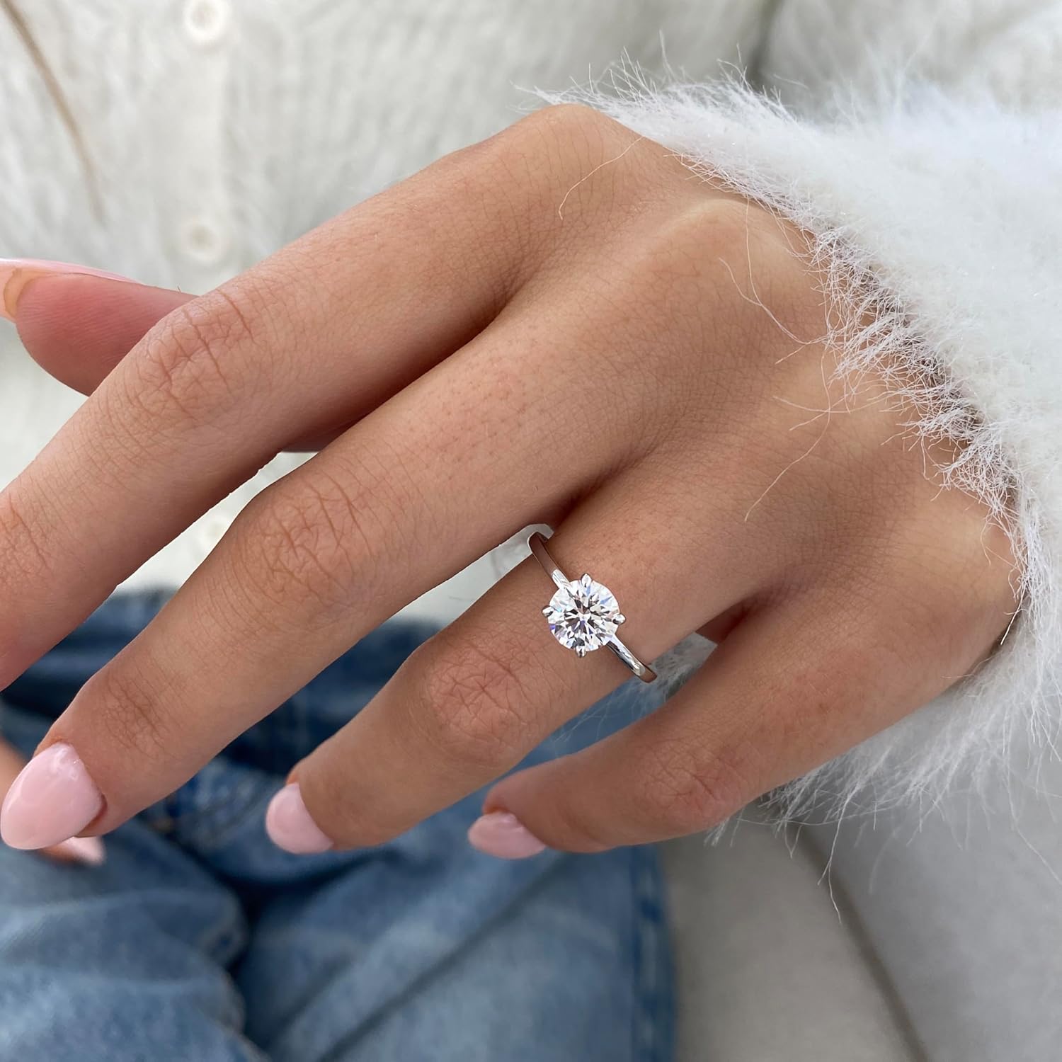 IGI Certified 1 to 2 Carat E/VS1 Lab Grown Diamond Solitaire Engagement Ring for Women - 14k White Gold Promise Ring for Her - 4-Prong Setting Anniversary Ring Size 4.5 to 11 · v5