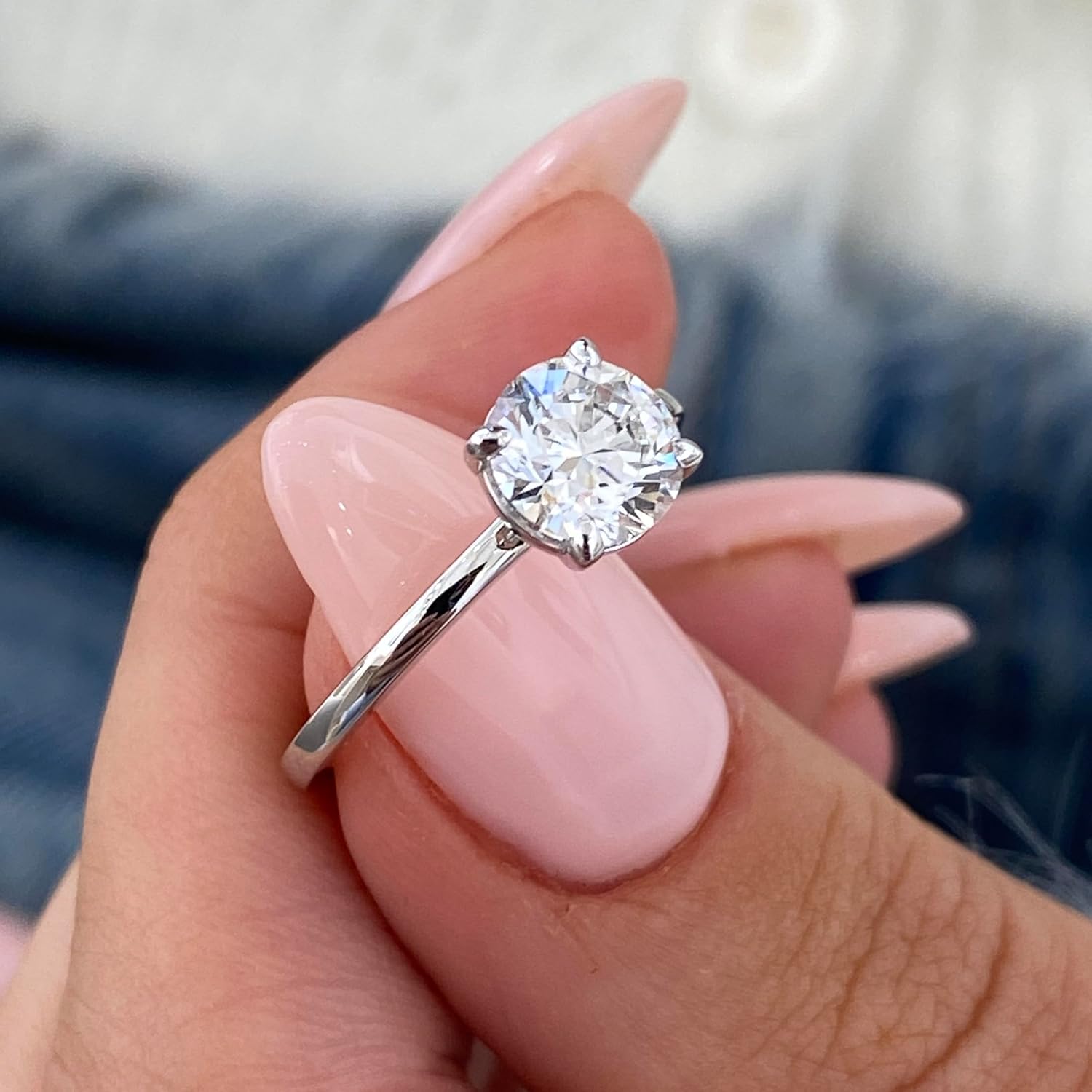 IGI Certified 1 to 2 Carat E/VS1 Lab Grown Diamond Solitaire Engagement Ring for Women - 14k White Gold Promise Ring for Her - 4-Prong Setting Anniversary Ring Size 4.5 to 11 · v5