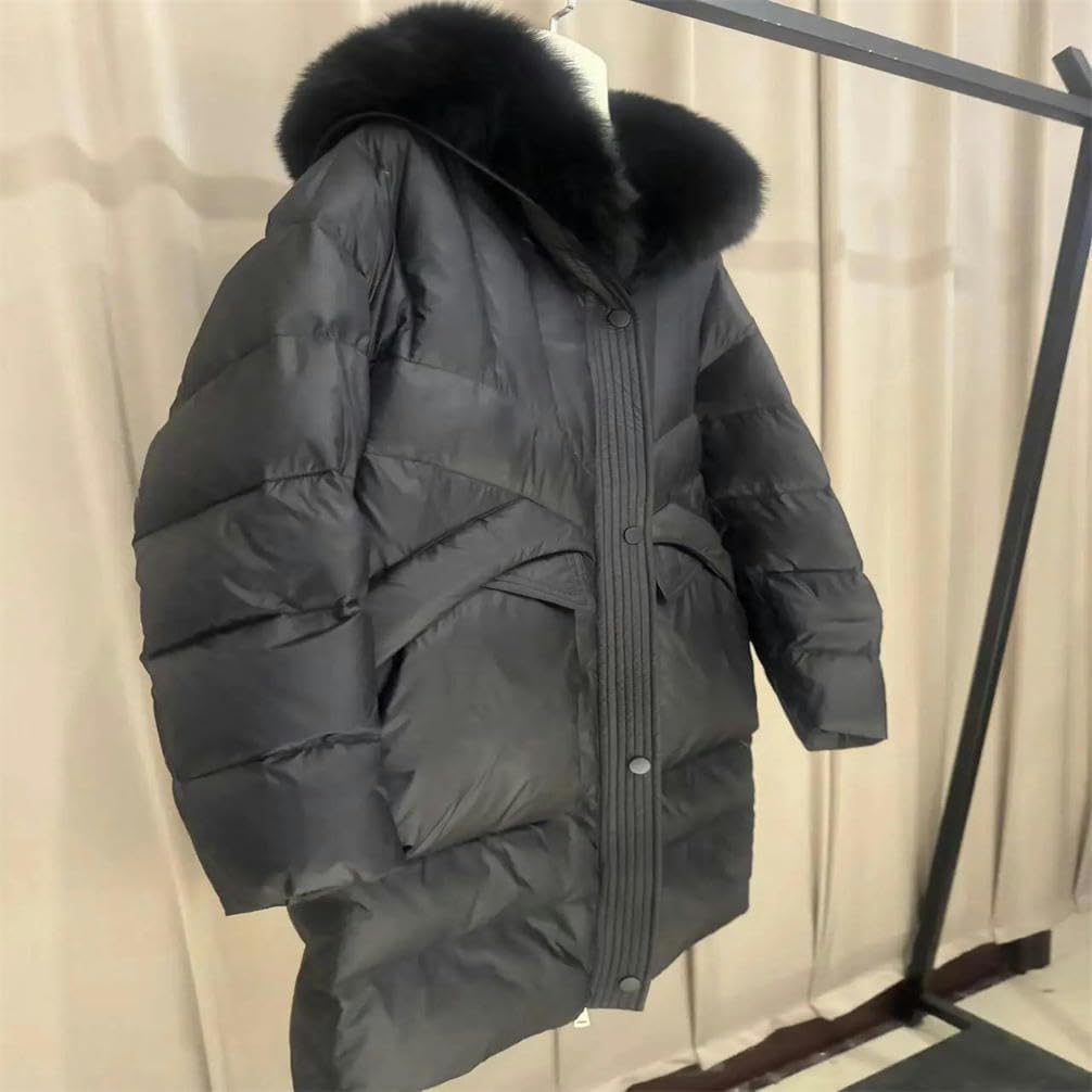 Womens Parka Mid-Length Solid Color Plush Collar Hooded Long Down Jacket Warm Casual Winter Clothing · v8