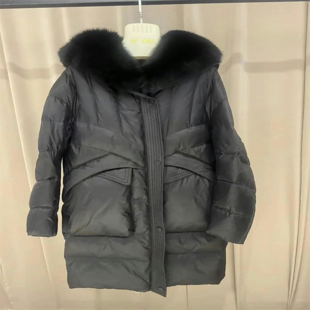 Womens Parka Mid-Length Solid Color Plush Collar Hooded Long Down Jacket Warm Casual Winter Clothing · v8