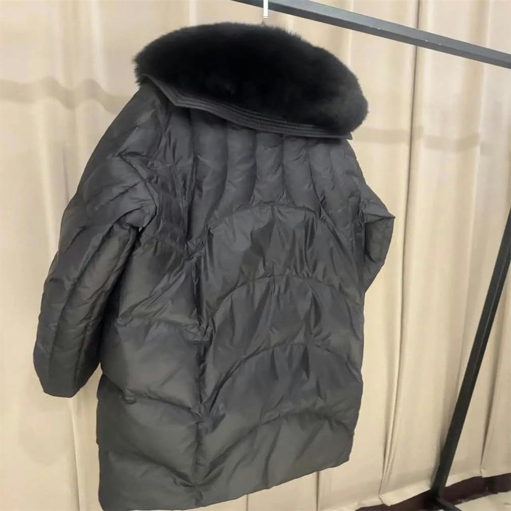 Womens Parka Mid-Length Solid Color Plush Collar Hooded Long Down Jacket Warm Casual Winter Clothing · v8