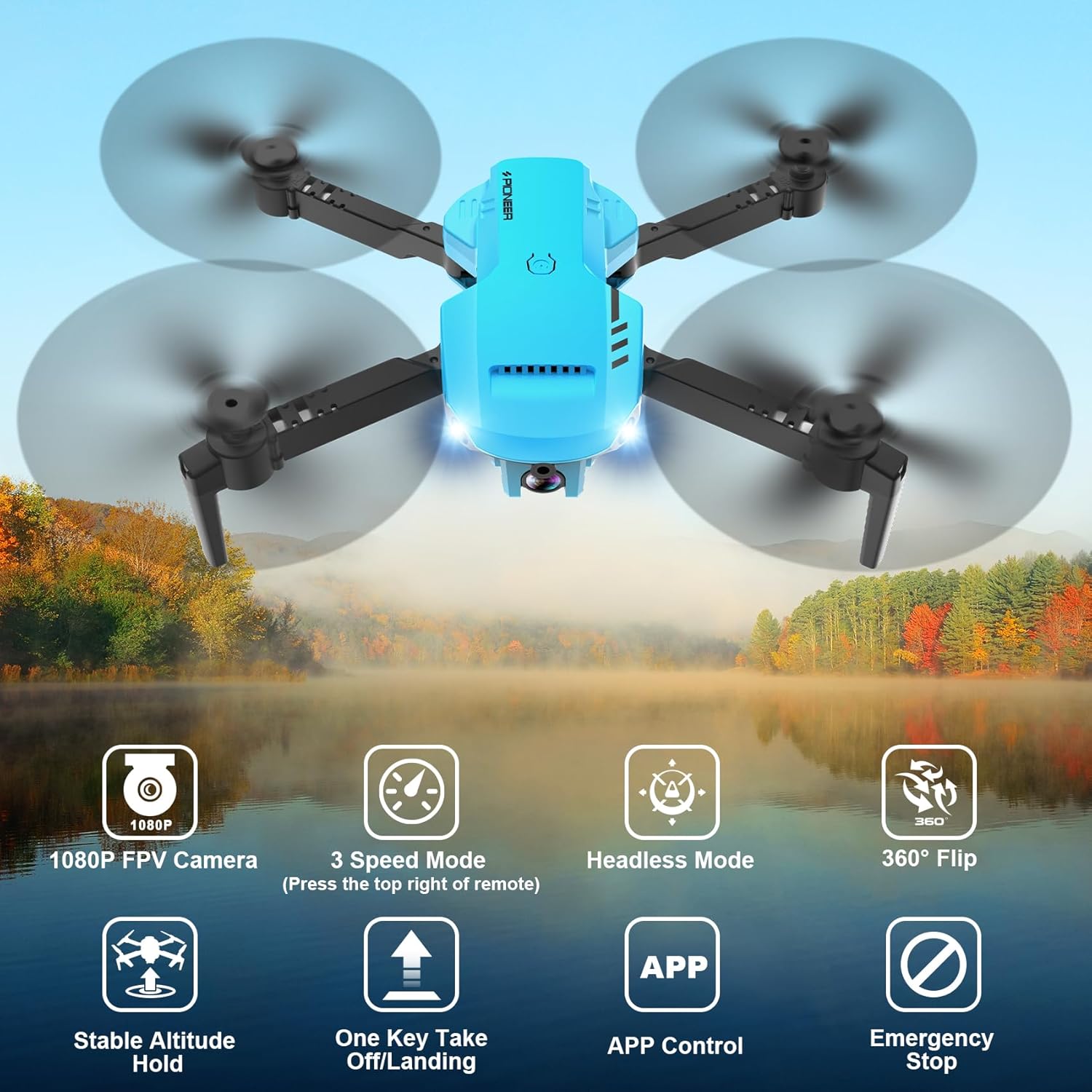 Mini Drone with Camera - 1080P HD FPV Foldable Drone with Carrying Case, 2 Batteries,90° Adjustable Lens, One Key Take Off/Land, Altitude Hold, 360° Flip, Gifts Drones for and Adults · v4