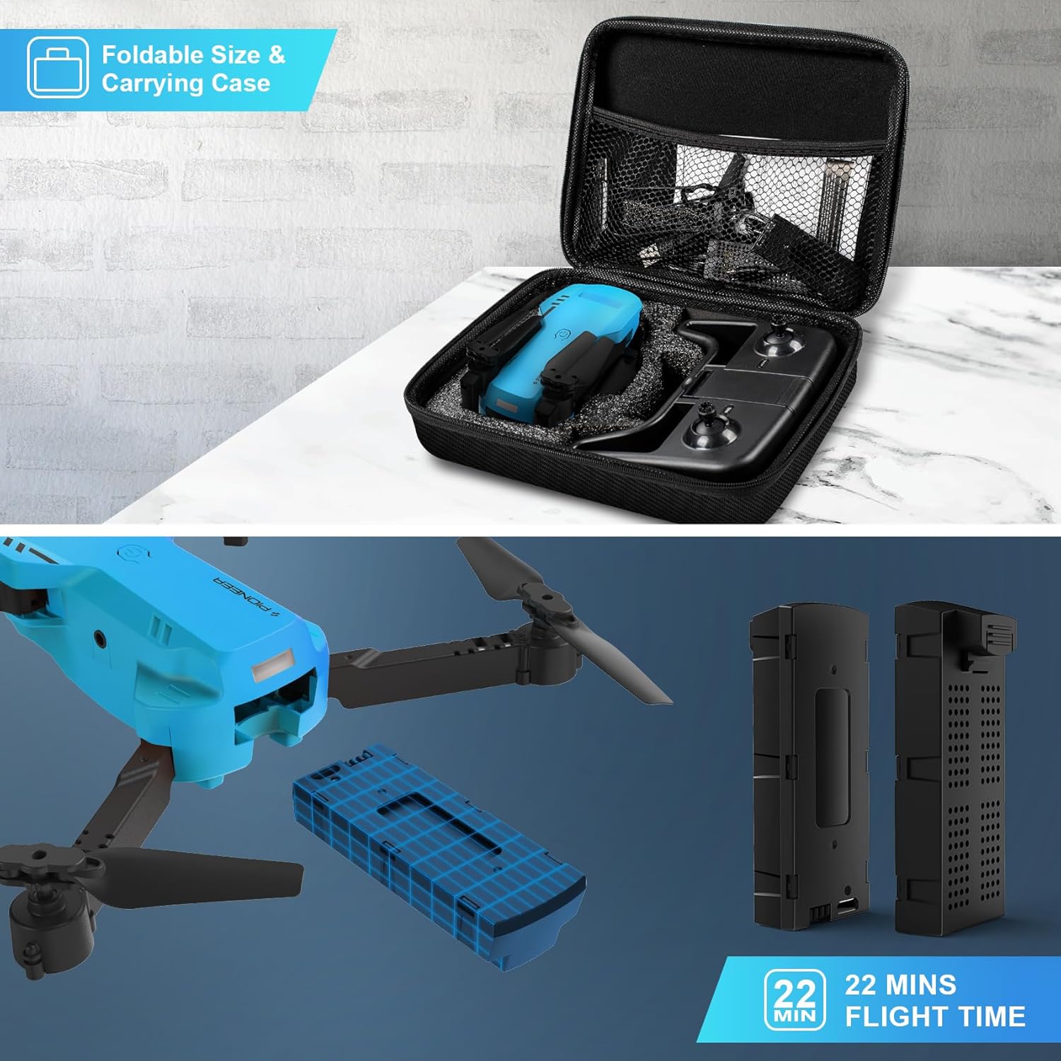 Mini Drone with Camera - 1080P HD FPV Foldable Drone with Carrying Case, 2 Batteries,90° Adjustable Lens, One Key Take Off/Land, Altitude Hold, 360° Flip, Gifts Drones for and Adults · v4