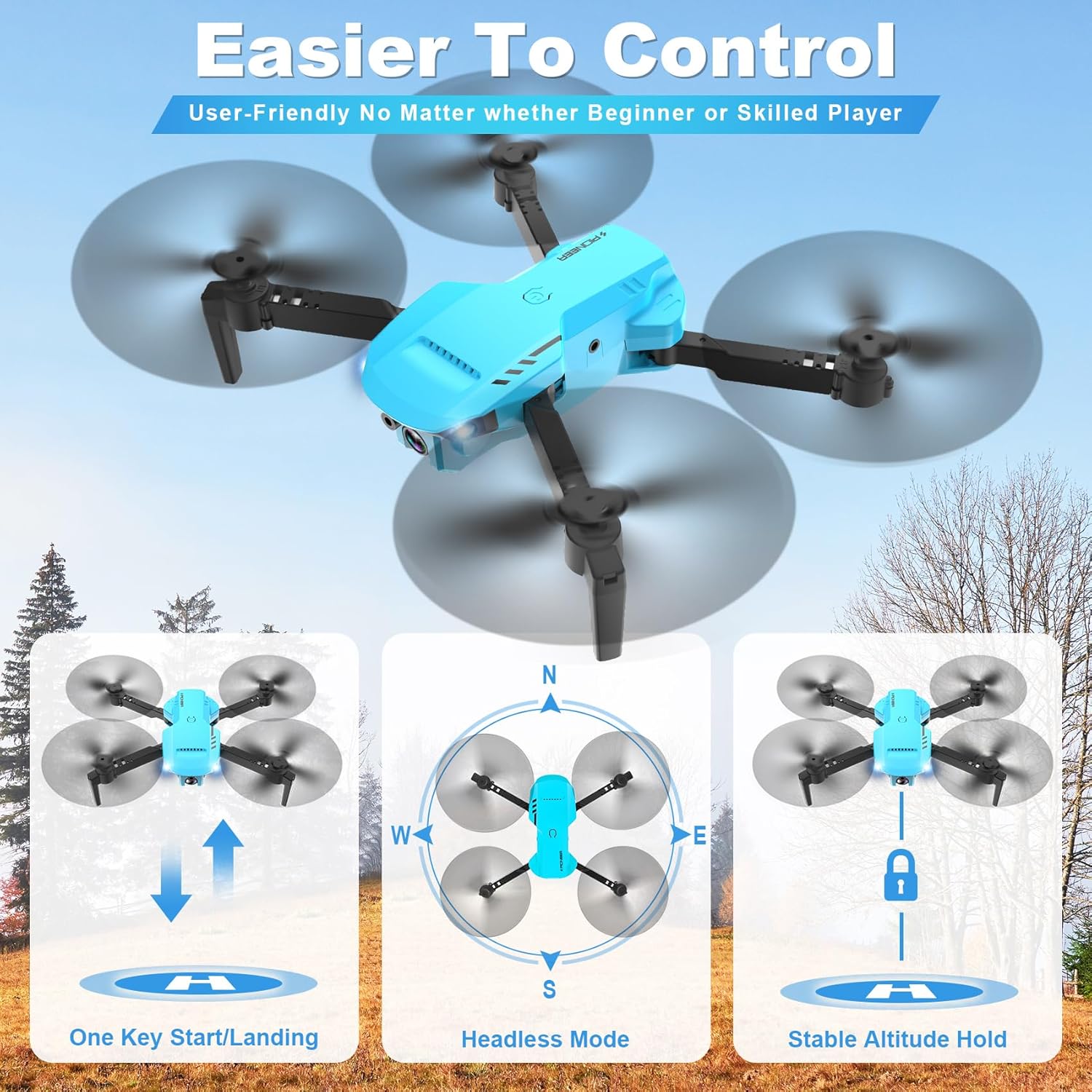 Mini Drone with Camera - 1080P HD FPV Foldable Drone with Carrying Case, 2 Batteries,90° Adjustable Lens, One Key Take Off/Land, Altitude Hold, 360° Flip, Gifts Drones for and Adults · v4