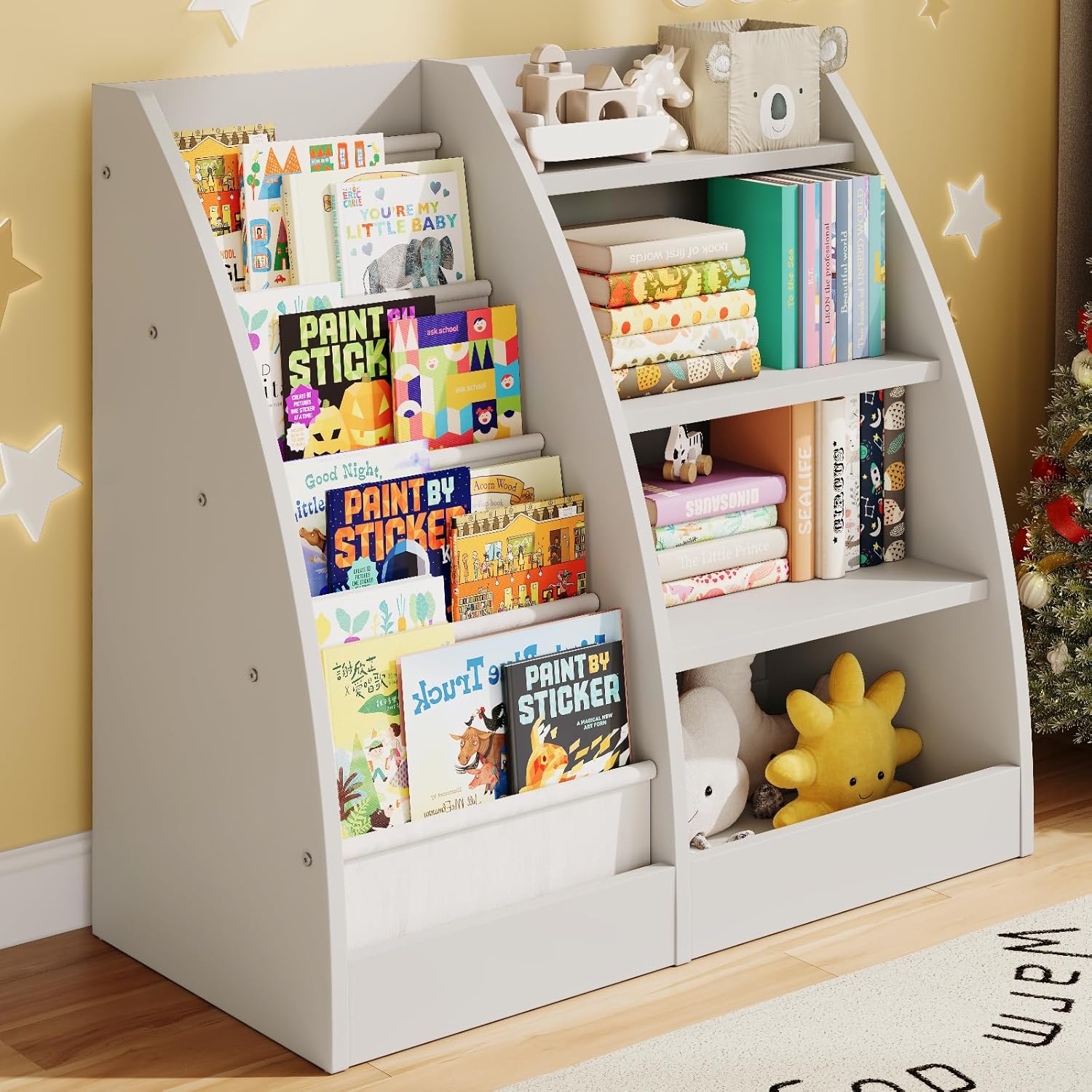 4 Tier Kids Bookshelf, 4 Layer Sling Kids Book Shelf for Kids Rooms,Wood Children Bookcase,Baby Storage Book Rack,Toddler Bookshelf, Book and Toy Organizer,Book Display Shelf for Bedroom, Nursery · v3
