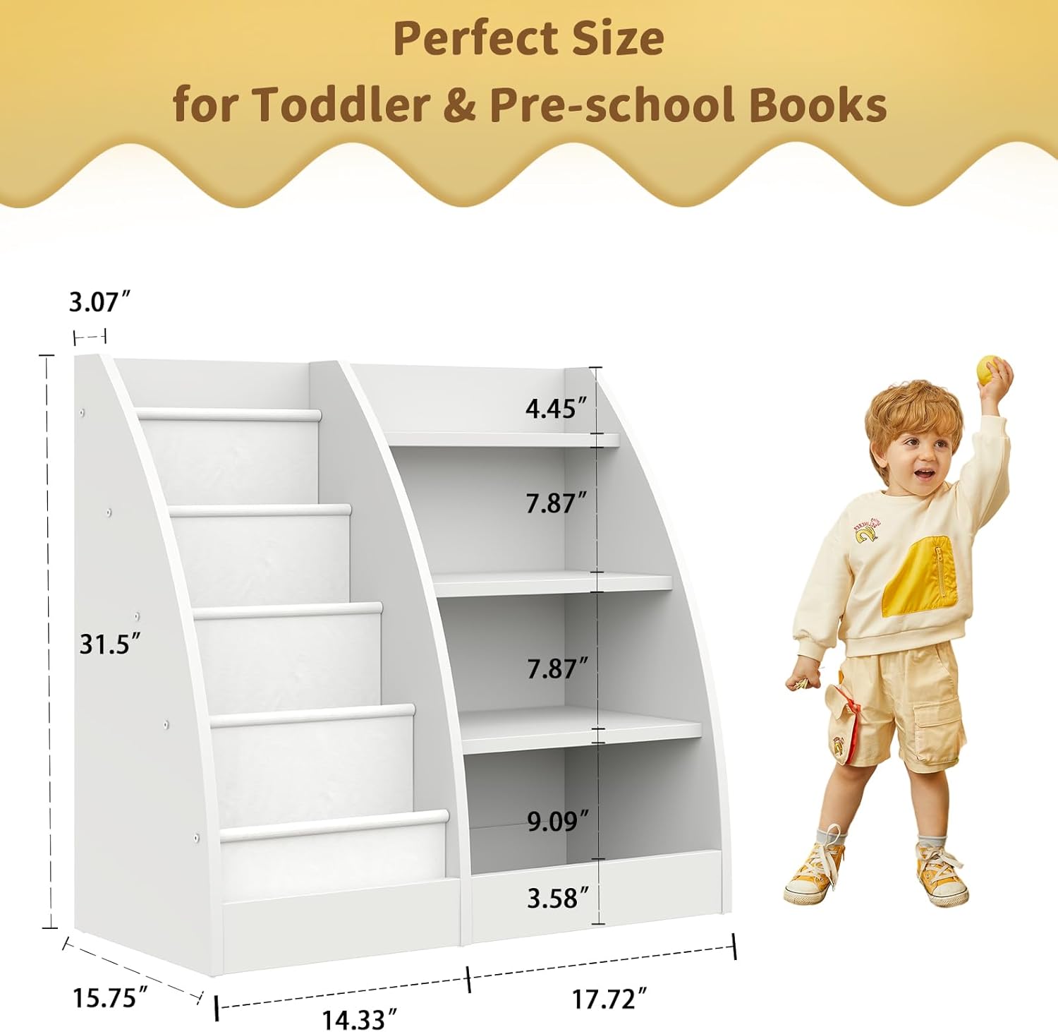 4 Tier Kids Bookshelf, 4 Layer Sling Kids Book Shelf for Kids Rooms,Wood Children Bookcase,Baby Storage Book Rack,Toddler Bookshelf, Book and Toy Organizer,Book Display Shelf for Bedroom, Nursery · v3