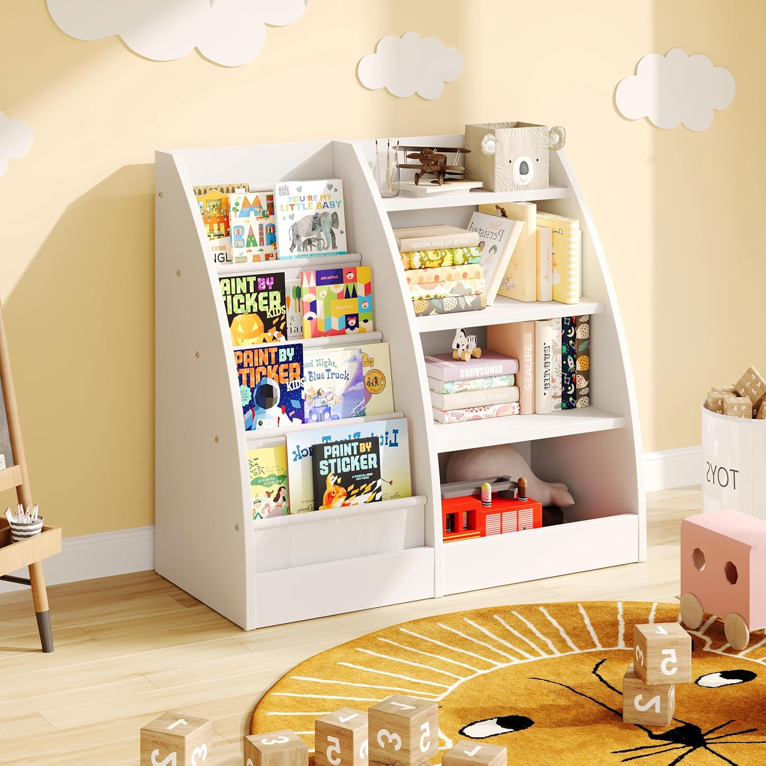 4 Tier Kids Bookshelf, 4 Layer Sling Kids Book Shelf for Kids Rooms,Wood Children Bookcase,Baby Storage Book Rack,Toddler Bookshelf, Book and Toy Organizer,Book Display Shelf for Bedroom, Nursery · v3