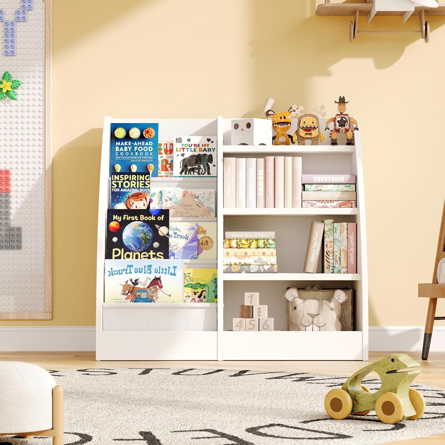 4 Tier Kids Bookshelf, 4 Layer Sling Kids Book Shelf for Kids Rooms,Wood Children Bookcase,Baby Storage Book Rack,Toddler Bookshelf, Book and Toy Organizer,Book Display Shelf for Bedroom, Nursery · v3
