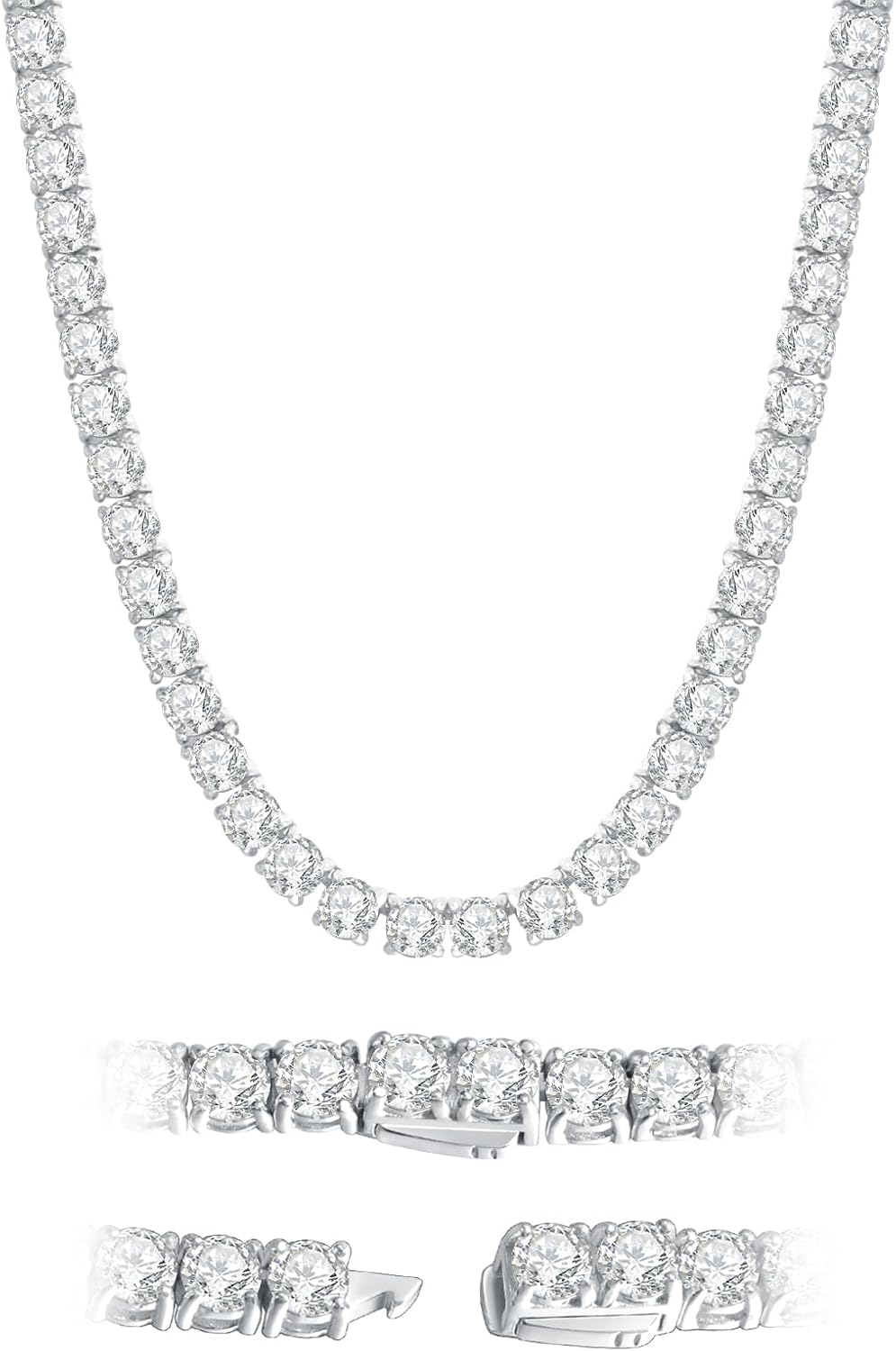 Naszyjnik tenisowy Moissanite 3 mm-6,5 mm Kolor D VVS1 Okrągłe diamentowe naszyjniki dla kobiet, mężczyźni, 14K, białym złotem, srebrny naszyjnik tenisowy 925 Ręcznie robiony naszyjnik tenisowy z certyfikatem GRA