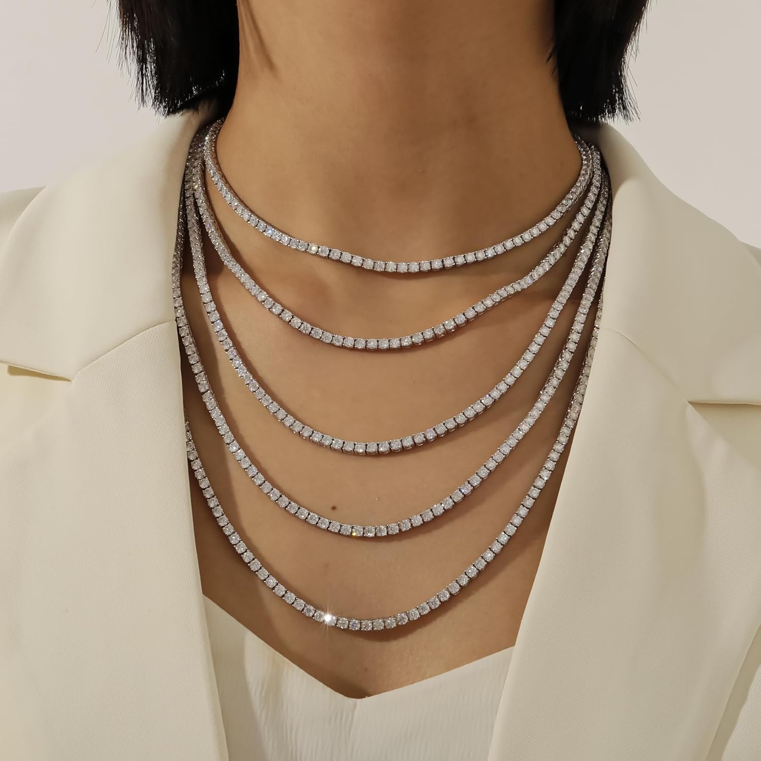 Naszyjnik tenisowy Moissanite 3 mm-6,5 mm Kolor D VVS1 Okrągłe diamentowe naszyjniki dla kobiet, mężczyźni, 14K, białym złotem, srebrny naszyjnik tenisowy 925 Ręcznie robiony naszyjnik tenisowy z certyfikatem GRA