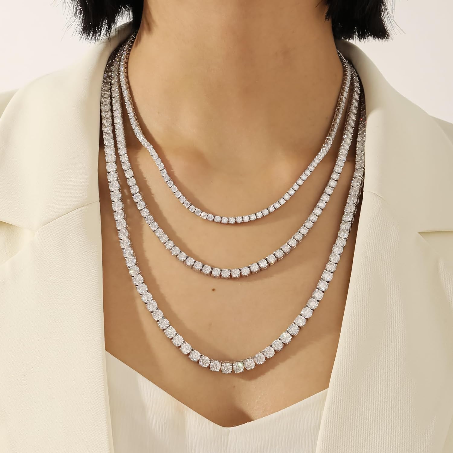 Naszyjnik tenisowy Moissanite 3 mm-6,5 mm Kolor D VVS1 Okrągłe diamentowe naszyjniki dla kobiet, mężczyźni, 14K, białym złotem, srebrny naszyjnik tenisowy 925 Ręcznie robiony naszyjnik tenisowy z certyfikatem GRA