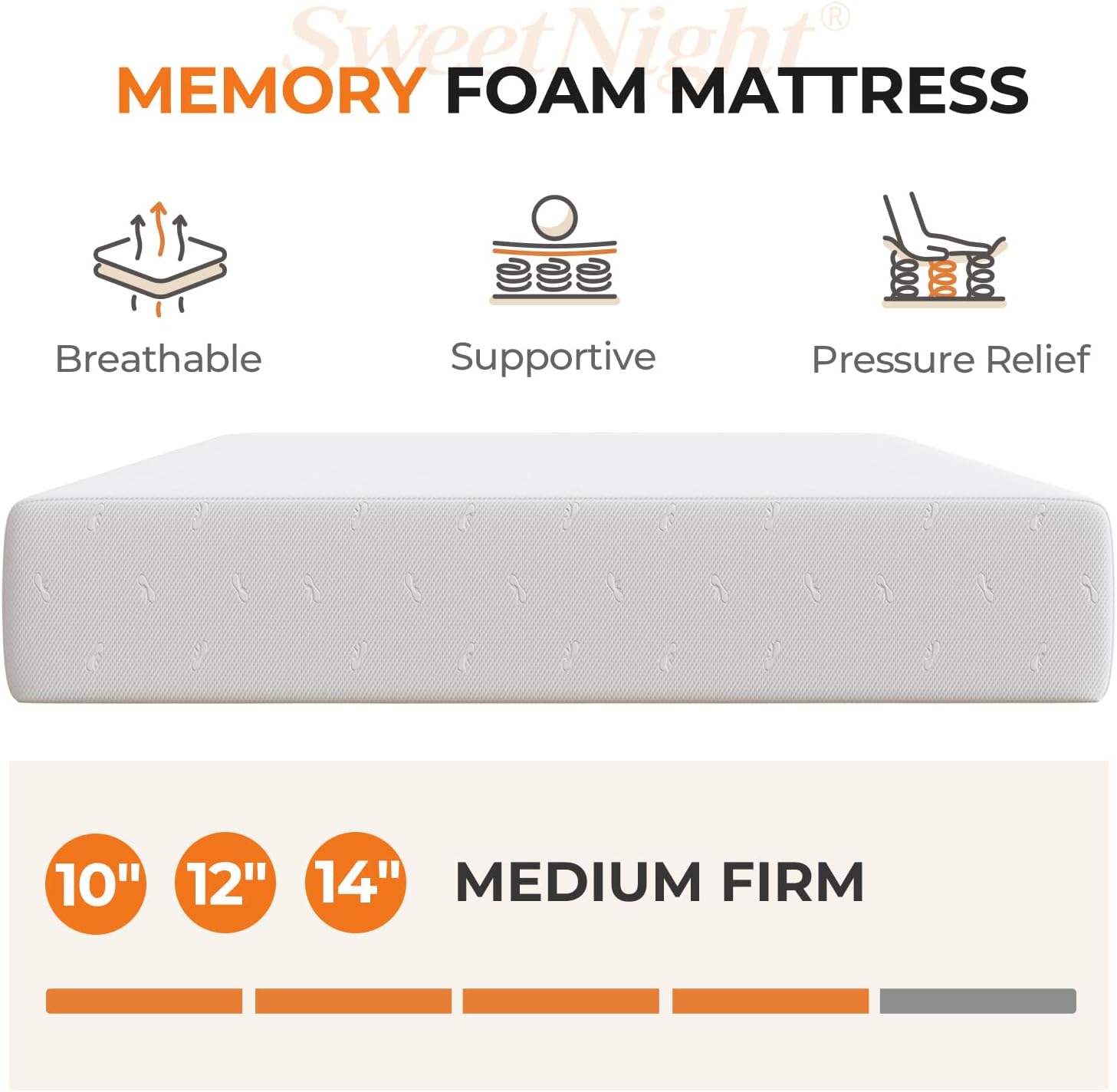Sweetnight 14 Inch Queen Mattress, Queen Memory Foam Mattress in a Box for Comfort Sleep  Pressure Relief, CertiPUR-US Certified Queen Size Mattress Medium Firm · v2