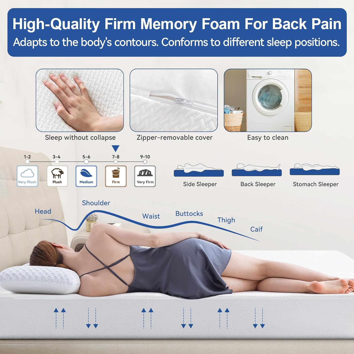 WEUP Firm Memory Foam Mattress Full Size 10 Inch Mattress with Tencel Cover, Premier Cooling Green Tea/Gel Bed Mattress in Box, CertiPUR-US Firm Mattresses for Back Pain, Made in USA 75' x 54'' · v2