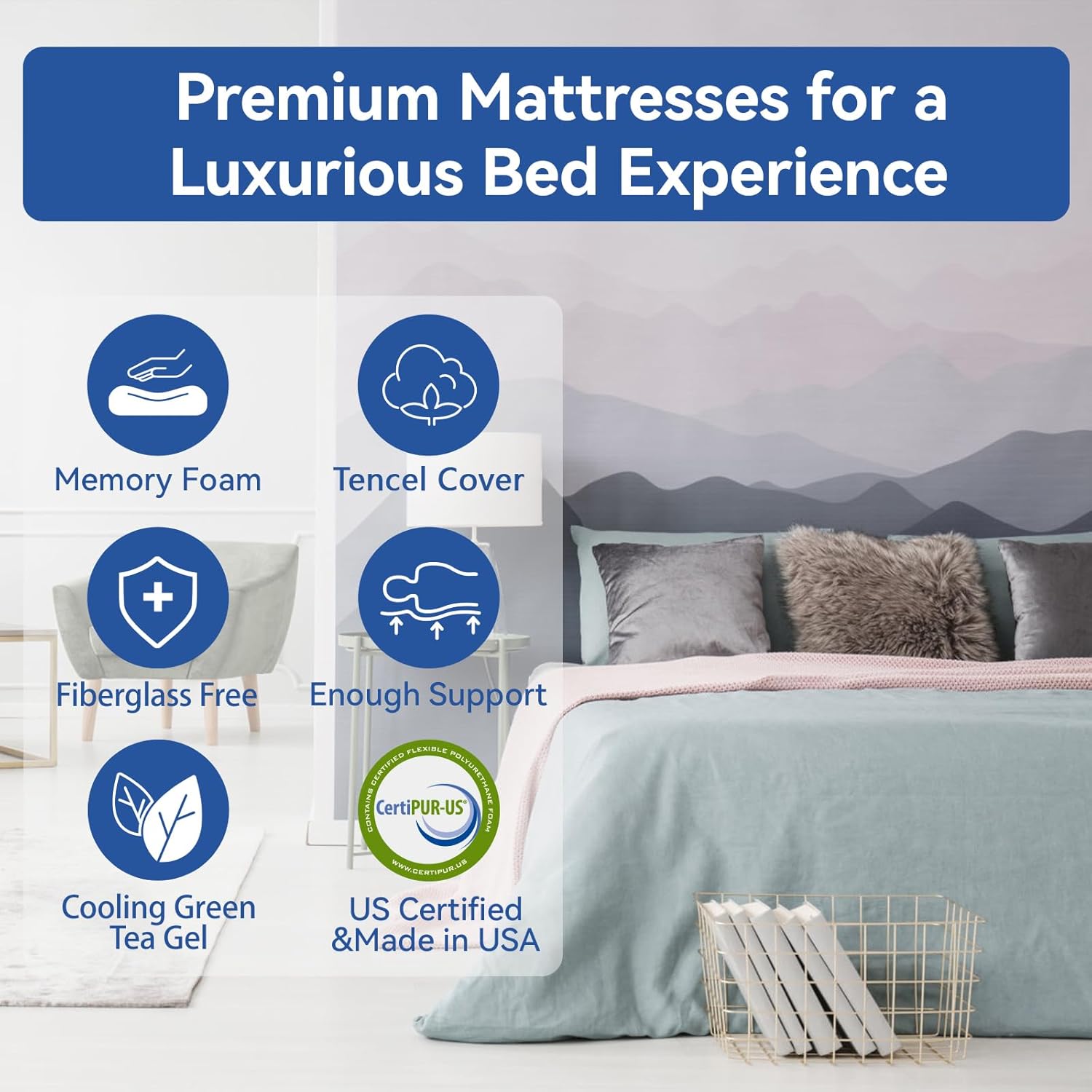 WEUP Firm Memory Foam Mattress Full Size 10 Inch Mattress with Tencel Cover, Premier Cooling Green Tea/Gel Bed Mattress in Box, CertiPUR-US Firm Mattresses for Back Pain, Made in USA 75' x 54'' · v2
