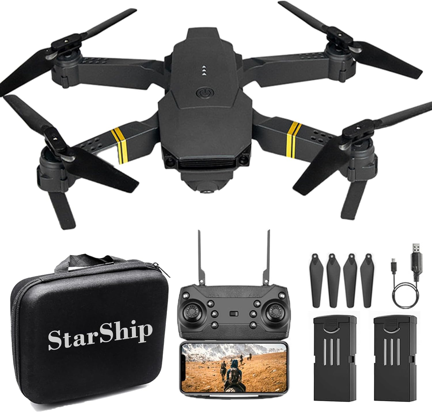 Starship 4k Drone, fotocamera per adulti, droni 4K, videografia aerea ad alta risoluzione, micro drone con custodia per adulti principianti e bambini (nero, 1 set)