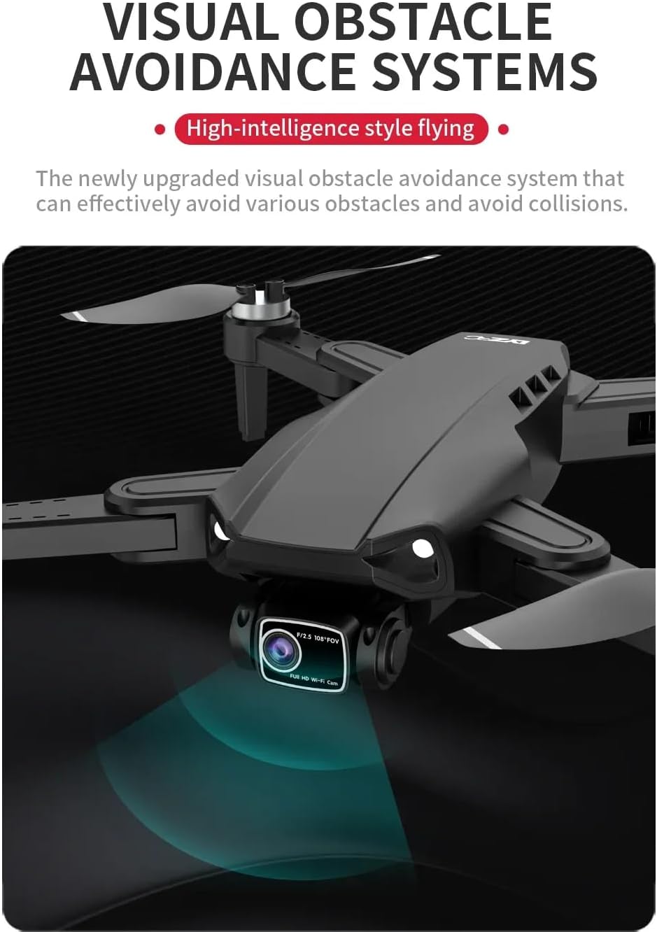 Drone gps con doppia fotocamera 4k hd con evitamento visivo degli ostacoli e connettività wifi 5g nero 1 sacchetto per batteria