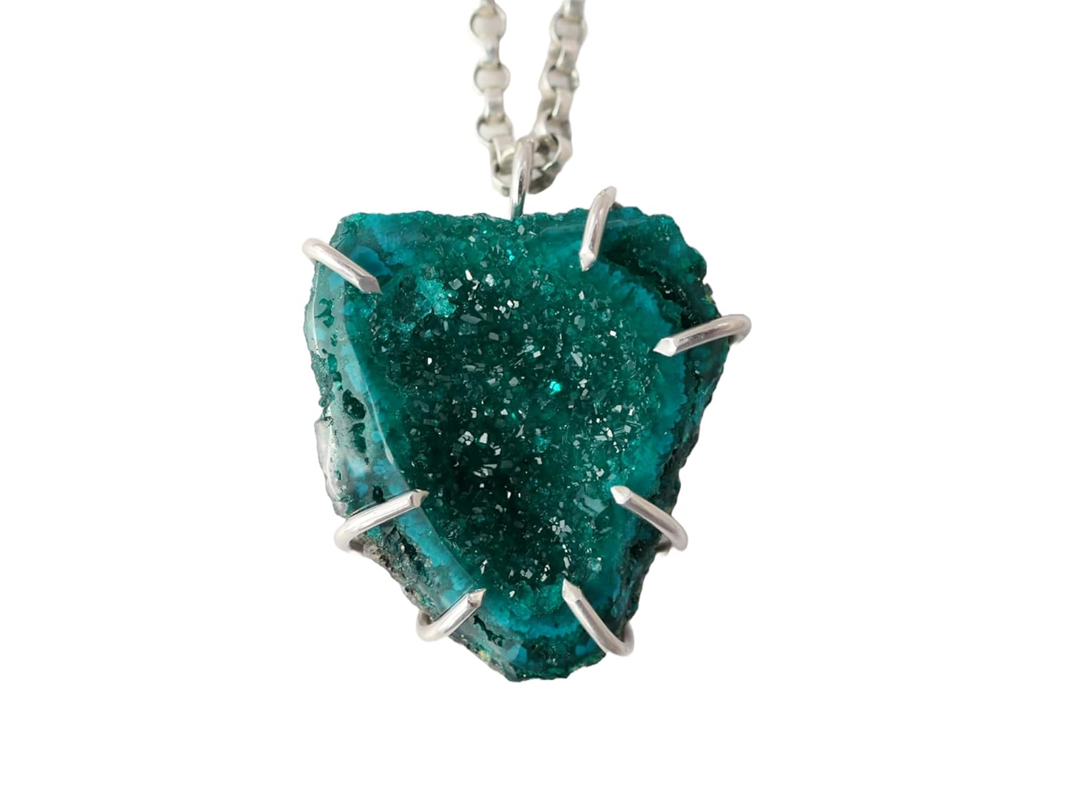 uncut dioptase pendant, emerald green dioptase necklace, raw crystal cluster pendant, rare gemstone pendant, gift for her, anniversary gift · v2