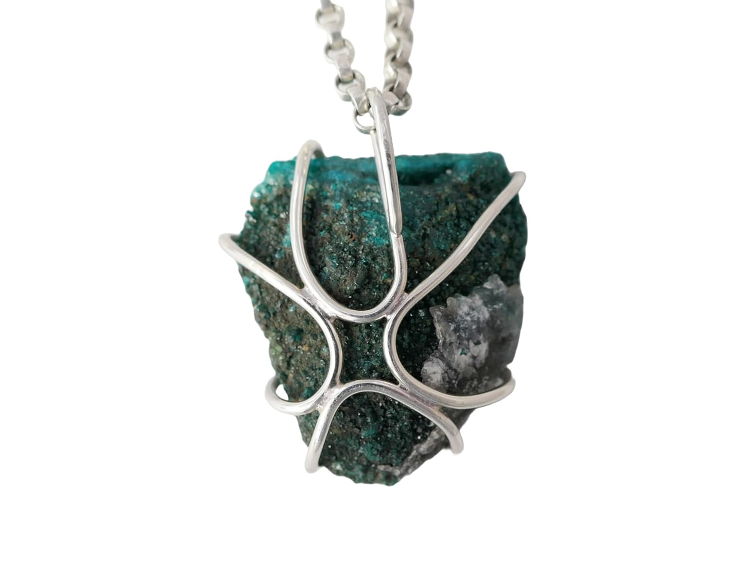 uncut dioptase pendant, emerald green dioptase necklace, raw crystal cluster pendant, rare gemstone pendant, gift for her, anniversary gift · v2