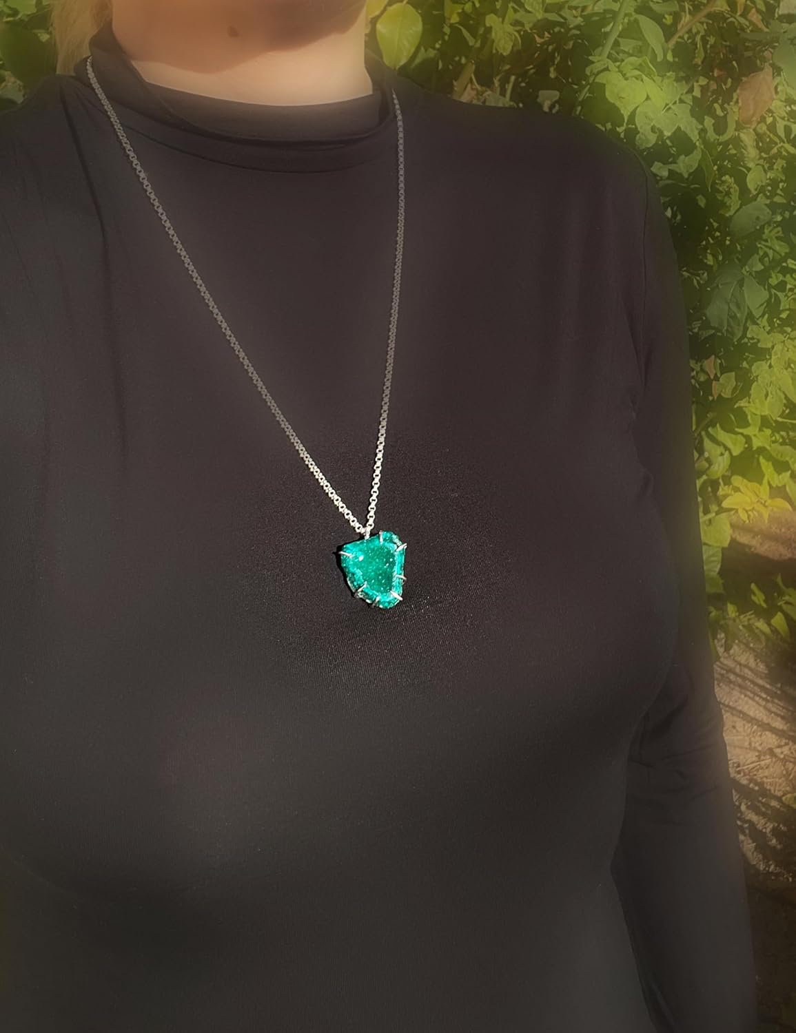 uncut dioptase pendant, emerald green dioptase necklace, raw crystal cluster pendant, rare gemstone pendant, gift for her, anniversary gift · v2