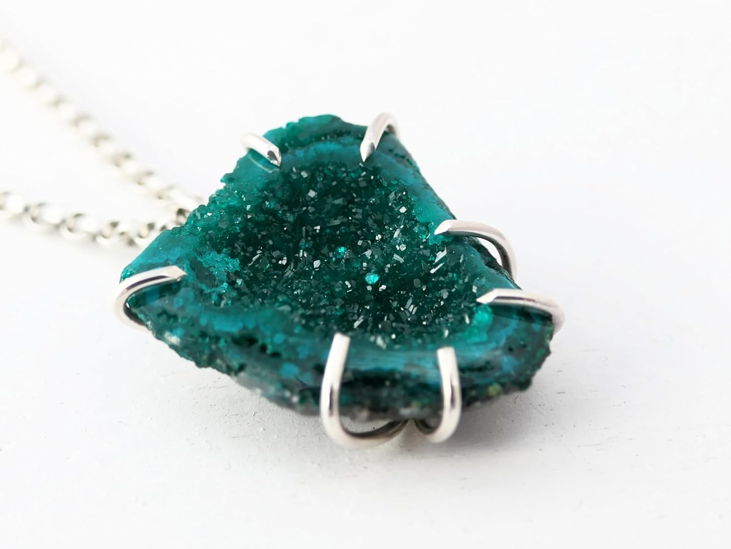 uncut dioptase pendant, emerald green dioptase necklace, raw crystal cluster pendant, rare gemstone pendant, gift for her, anniversary gift · v2