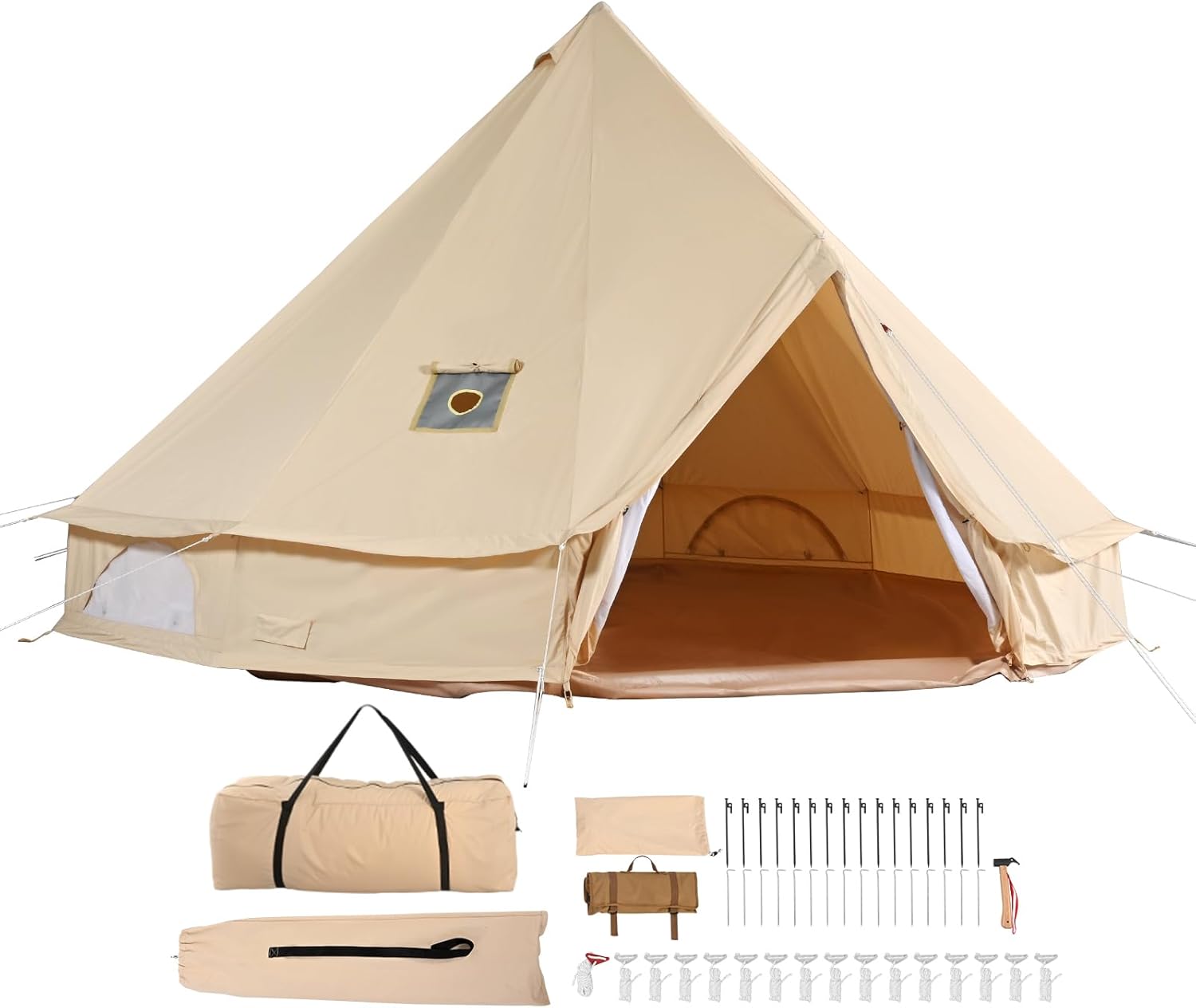 Happybuy 캔버스 벨 텐트, 7m/22.97ft 4시즌 유르트 텐트, 스토브 잭 포함, 통기성 코튼 캔버스, 가족 캠핑, 야외 파티, 사냥, 12명 수용
