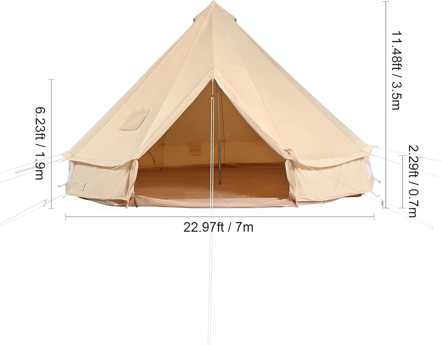 Happybuy 캔버스 벨 텐트, 7m/22.97ft 4시즌 유르트 텐트, 스토브 잭 포함, 통기성 코튼 캔버스, 가족 캠핑, 야외 파티, 사냥, 12명 수용