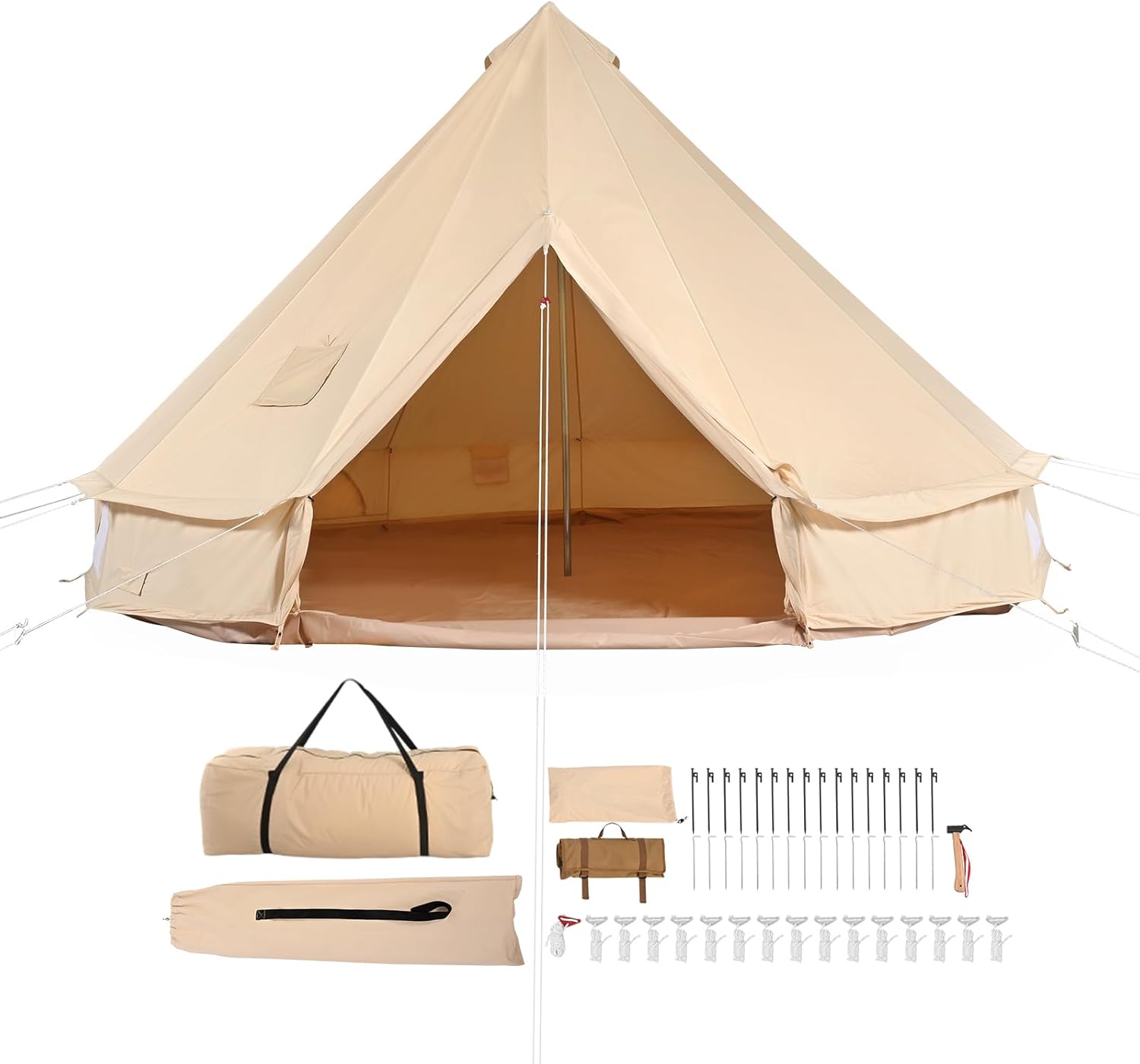 Happybuy 캔버스 벨 텐트, 7m/22.97ft 4시즌 유르트 텐트, 스토브 잭 포함, 통기성 코튼 캔버스, 가족 캠핑, 야외 파티, 사냥, 12명 수용