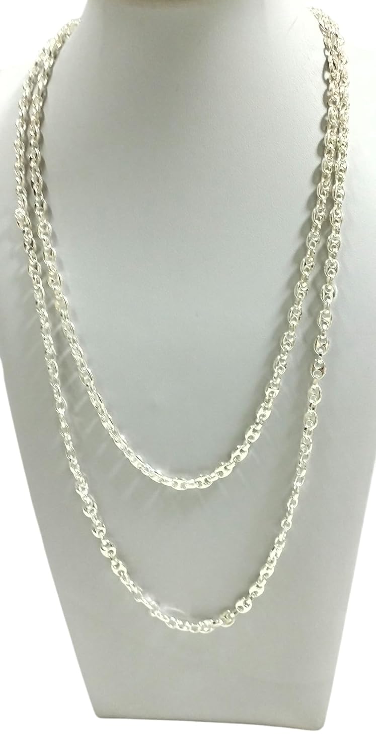 Real Solid 925 Sterling Silver 5.5x7mm Mariner/Anchor Chain Short/Long Necklace/Belly Chain. Adjustable. Not Hollow. Women, Men, Unisex. Handmade by BalliSilver. (40 - 102cm) · v2