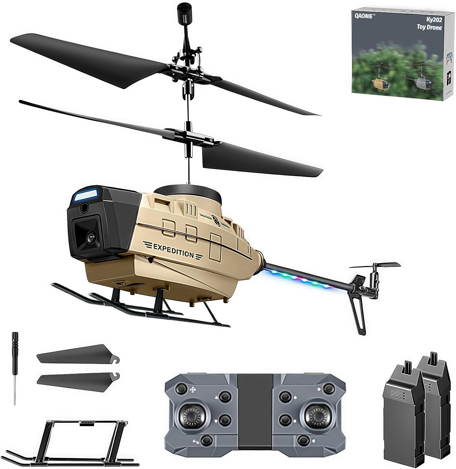 Drone di nuova forma con fotocamera 720p, drone a 3 velocità, 2 batterie, prevenzione attiva degli ostacoli, decollo/atterraggio con un tasto. (Giallo - 2 batterie)