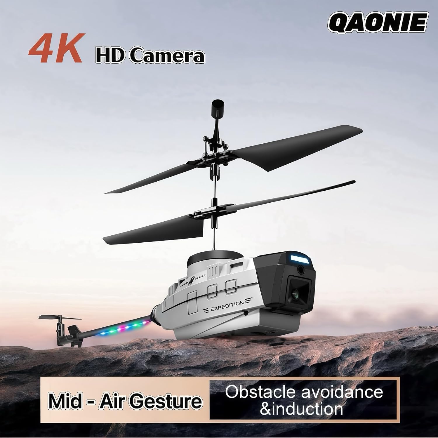 Drone di nuova forma con fotocamera 720p, drone a 3 velocità, 2 batterie, prevenzione attiva degli ostacoli, decollo/atterraggio con un tasto. (Giallo - 2 batterie)