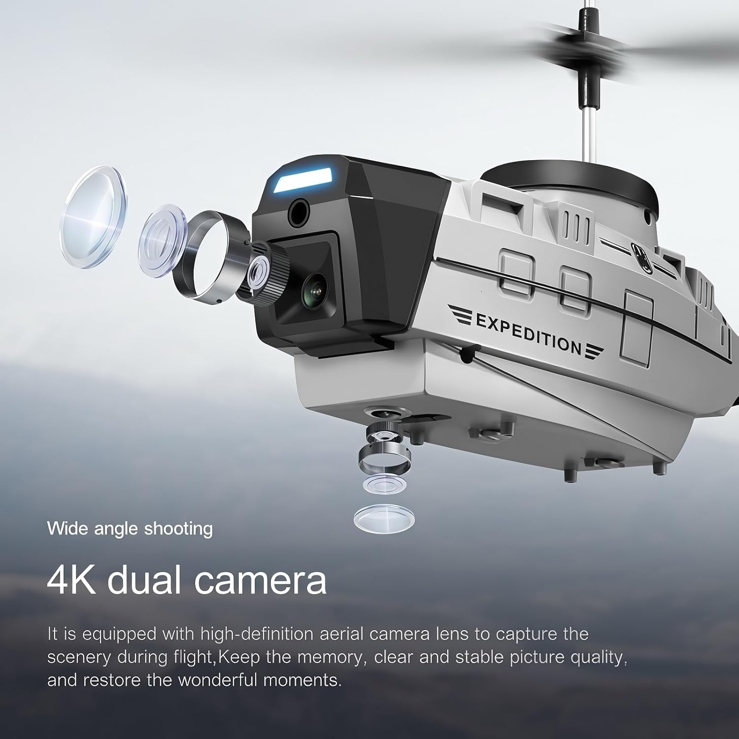 Drone di nuova forma con fotocamera 720p, drone a 3 velocità, 2 batterie, prevenzione attiva degli ostacoli, decollo/atterraggio con un tasto. (Giallo - 2 batterie)