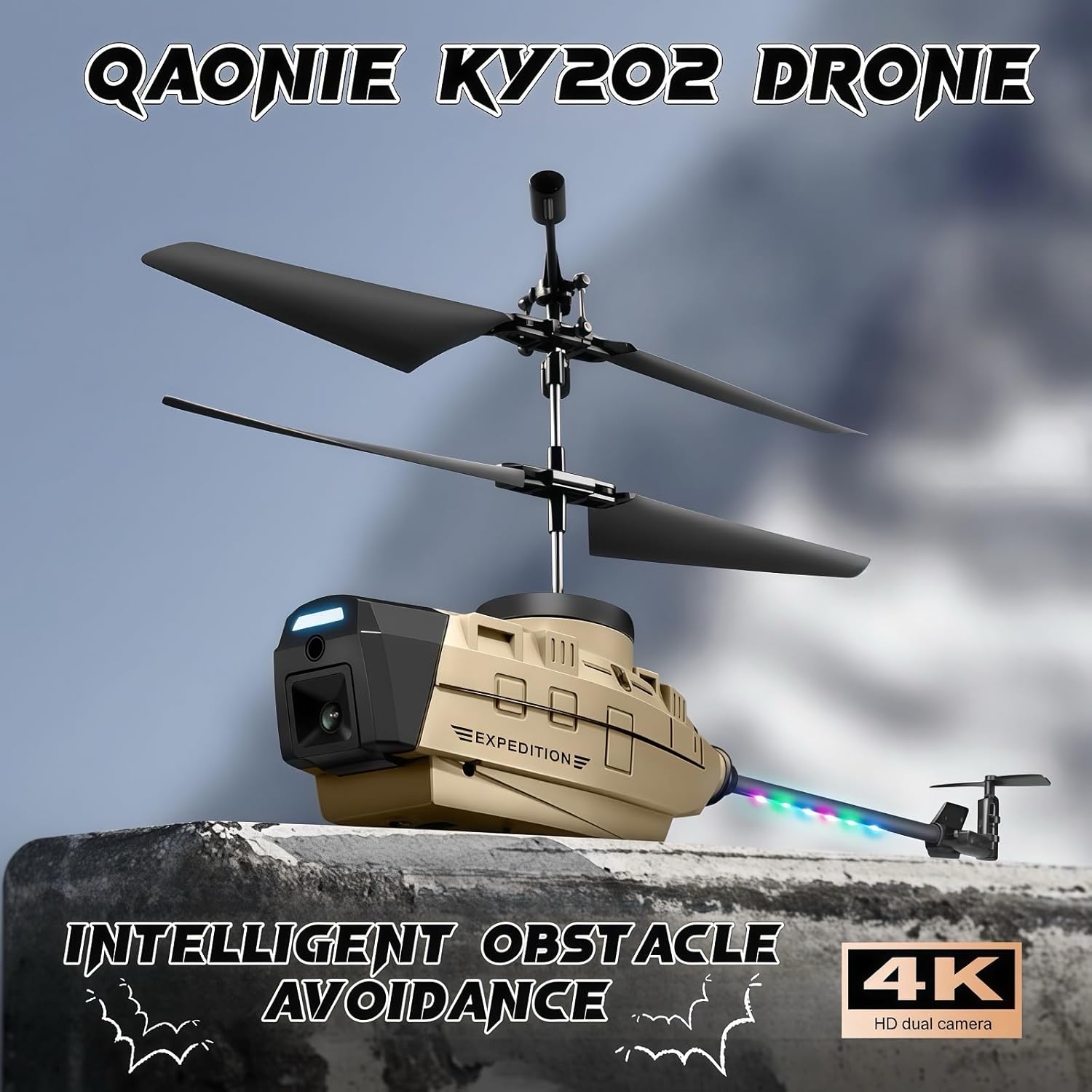 Drone di nuova forma con fotocamera 720p, drone a 3 velocità, 2 batterie, prevenzione attiva degli ostacoli, decollo/atterraggio con un tasto. (Giallo - 2 batterie)