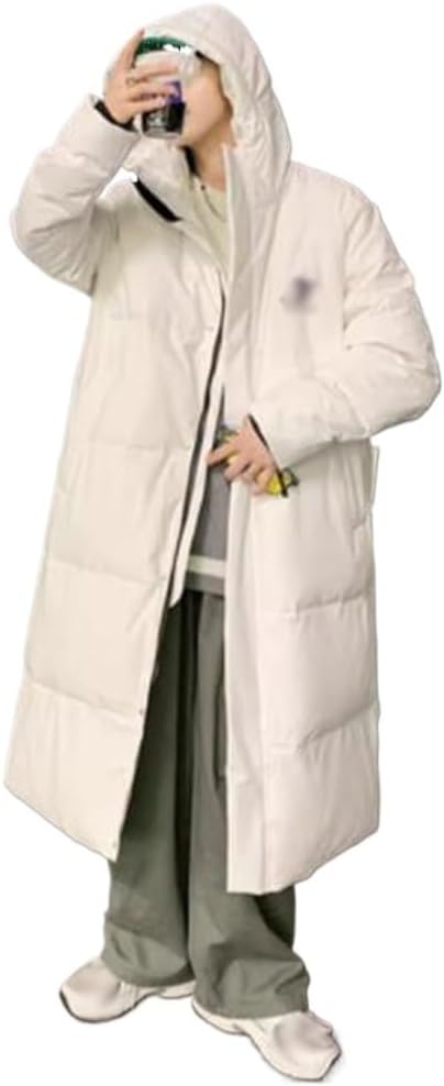 Youth Hooded Long Down Jacket Male Winter Thick Warm Loose Couples Coat