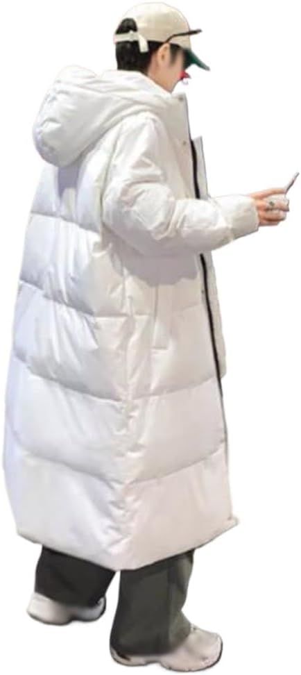 Youth Hooded Long Down Jacket Male Winter Thick Warm Loose Couples Coat