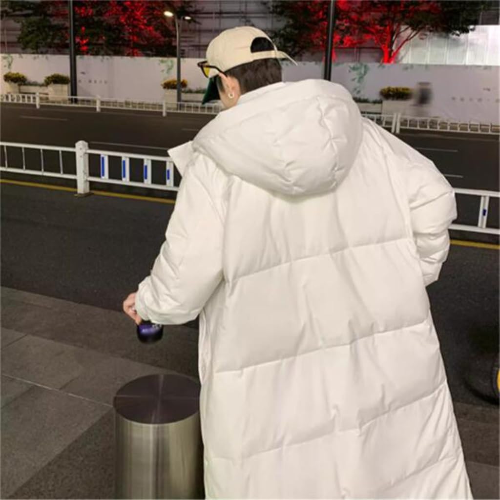 Youth Hooded Long Down Jacket Male Winter Thick Warm Loose Couples Coat