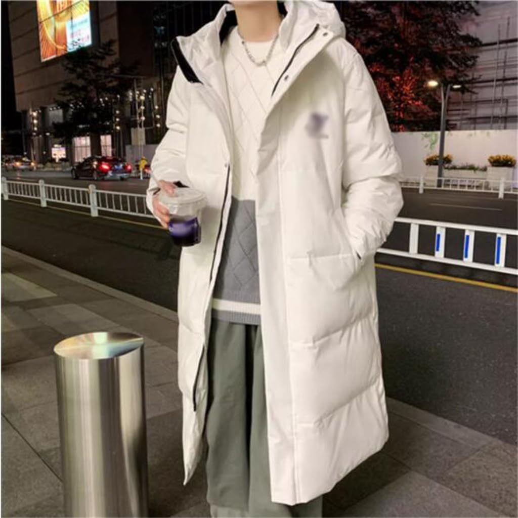 Youth Hooded Long Down Jacket Male Winter Thick Warm Loose Couples Coat