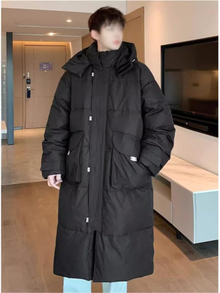 두꺼운 따뜻한 한국 버전 느슨한 연인 코트 청소년 후드 롱 다운 재킷 남성 겨울