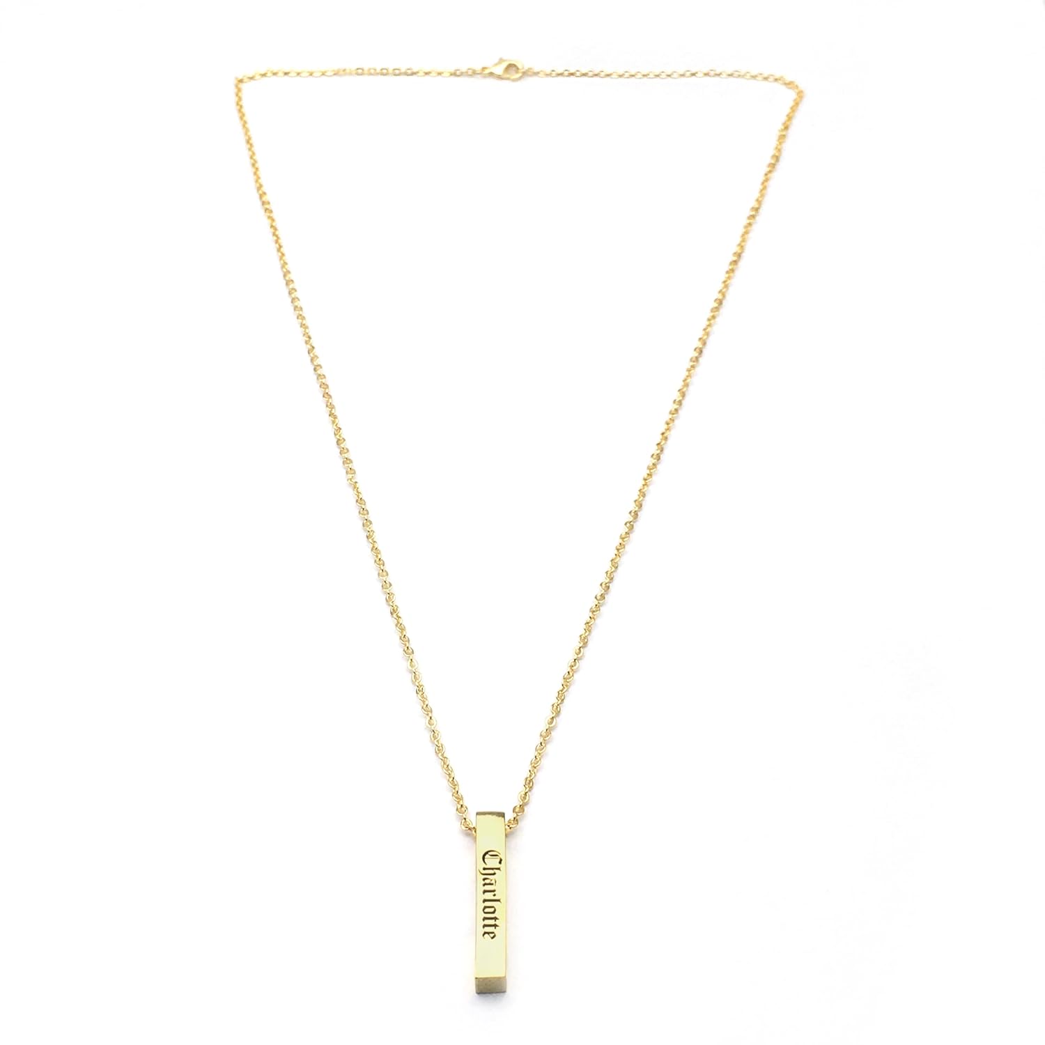 Personalized Vertical Bar Name Necklace for Women - Engraved Gold-Plated Pendant with Custom Text, Minimalist Design, Ideal for Birthdays, Anniversaries, and Thoughtful Gifts · v2
