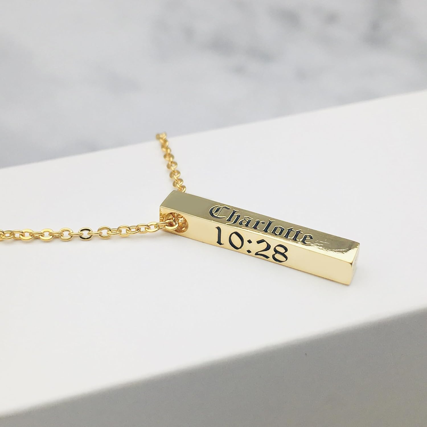 Personalized Vertical Bar Name Necklace for Women - Engraved Gold-Plated Pendant with Custom Text, Minimalist Design, Ideal for Birthdays, Anniversaries, and Thoughtful Gifts · v2