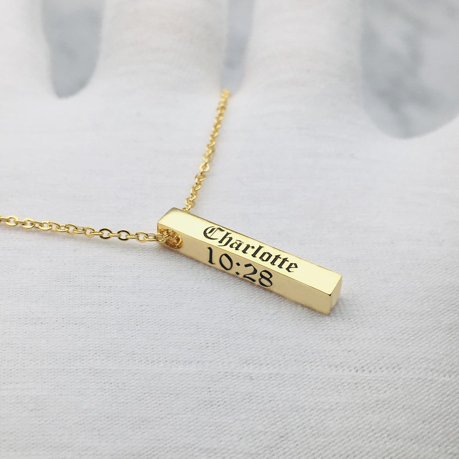 Personalized Vertical Bar Name Necklace for Women - Engraved Gold-Plated Pendant with Custom Text, Minimalist Design, Ideal for Birthdays, Anniversaries, and Thoughtful Gifts · v2