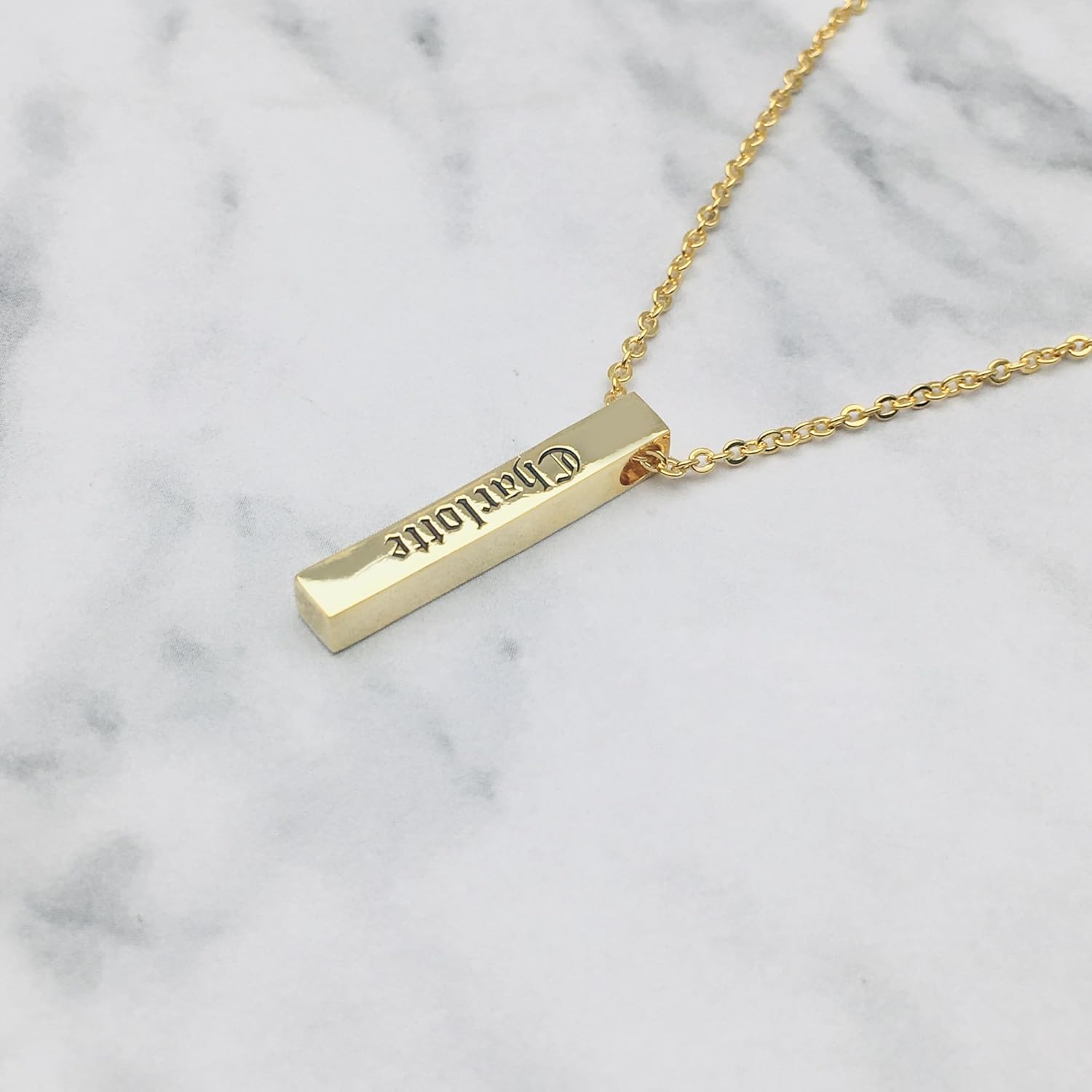 Personalized Vertical Bar Name Necklace for Women - Engraved Gold-Plated Pendant with Custom Text, Minimalist Design, Ideal for Birthdays, Anniversaries, and Thoughtful Gifts · v2