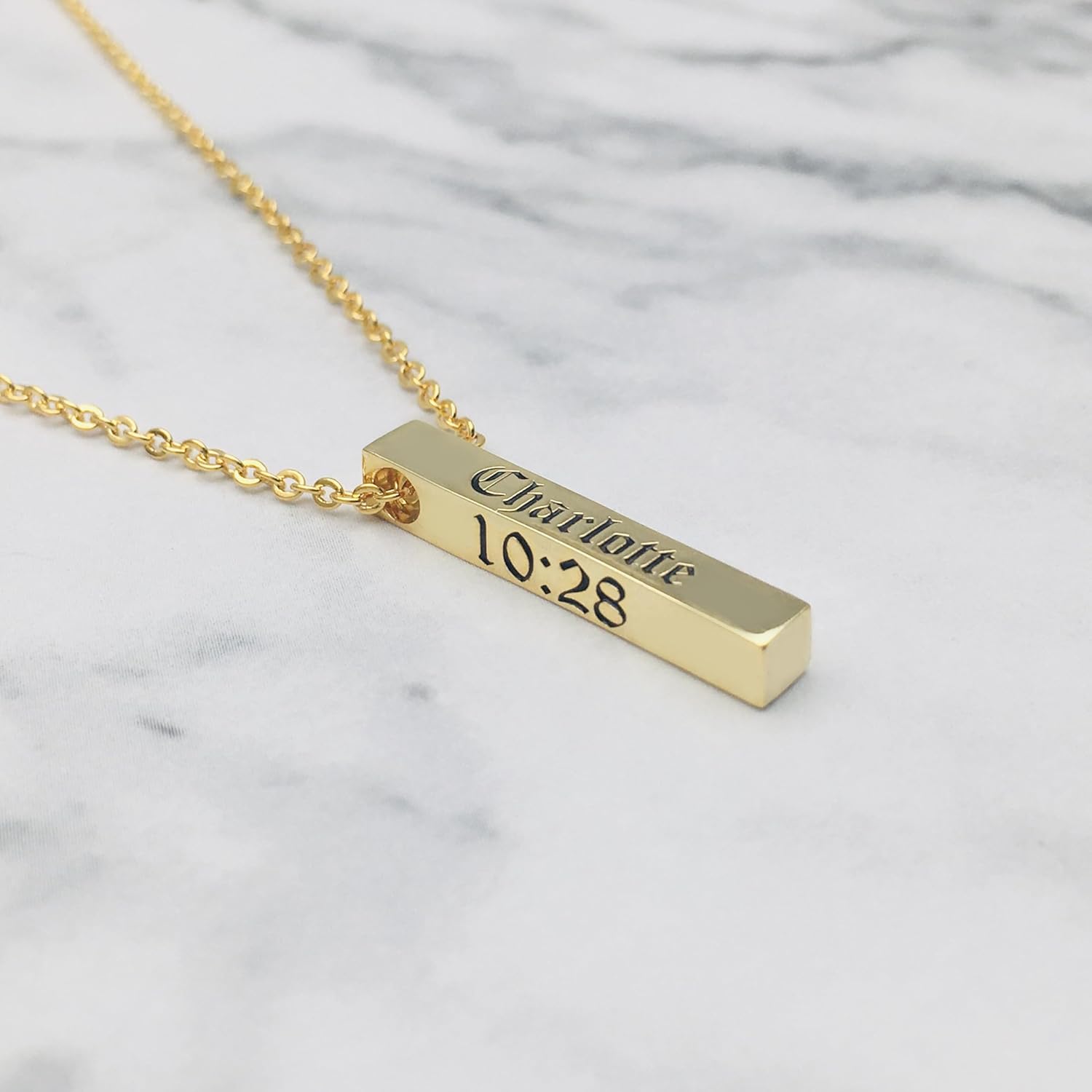 Personalized Vertical Bar Name Necklace for Women - Engraved Gold-Plated Pendant with Custom Text, Minimalist Design, Ideal for Birthdays, Anniversaries, and Thoughtful Gifts · v2