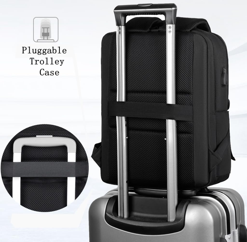 حقيبة ظهر للسفر للكمبيوتر المحمول للرجال، حقيبة عمل آمنة مضادة للسرقة مع منفذ شحن USB وسحابين، باللون الرمادي