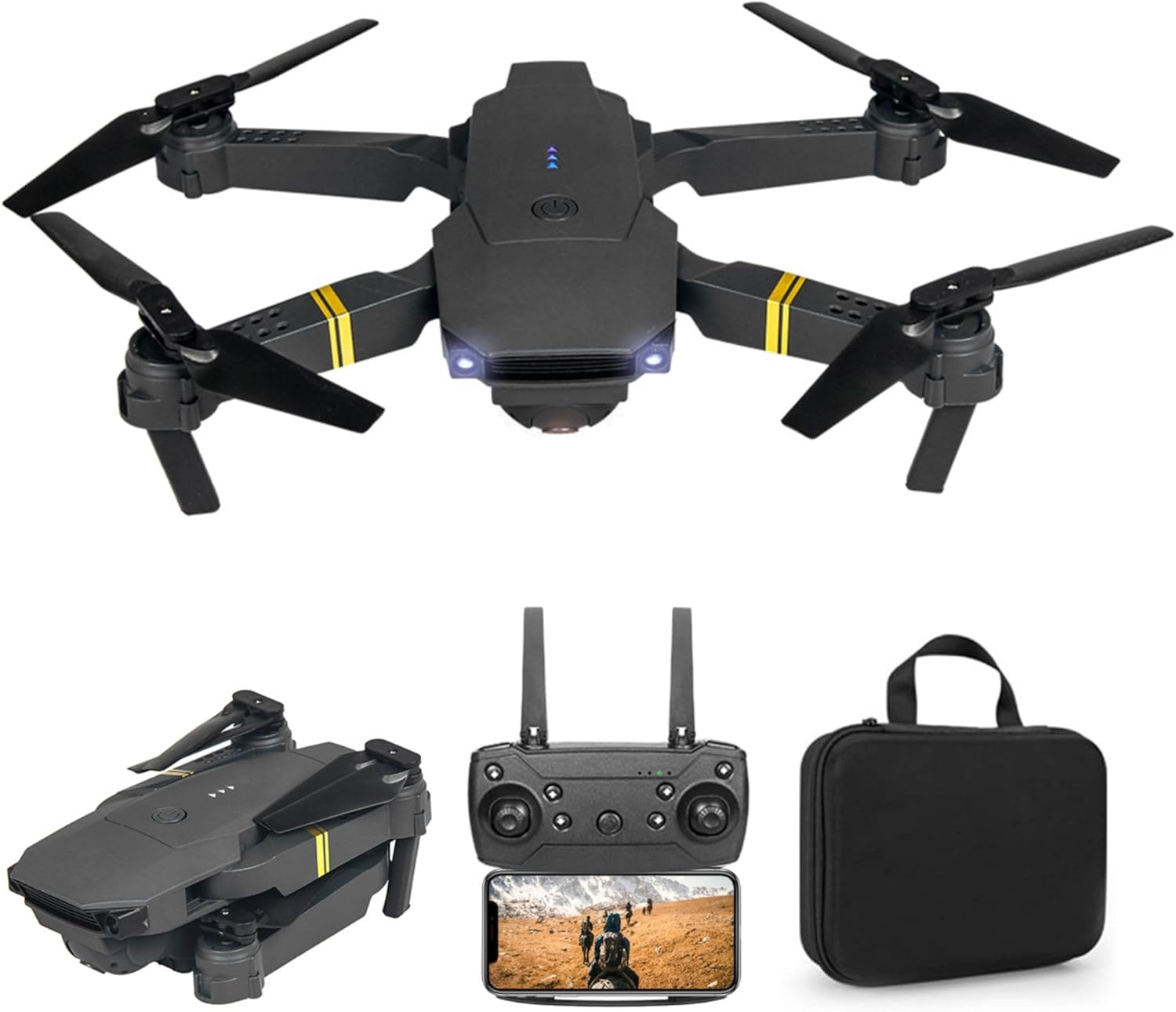Drone Skyhawk con fotocamera | Droni quadricottero per bambini, drone per adulti, drone per principianti e professionisti | Immagini e video HD, pieghevoli, Ulti Charger 4 porte con caricabatterie rapido Boltz Pro Lightning Fast