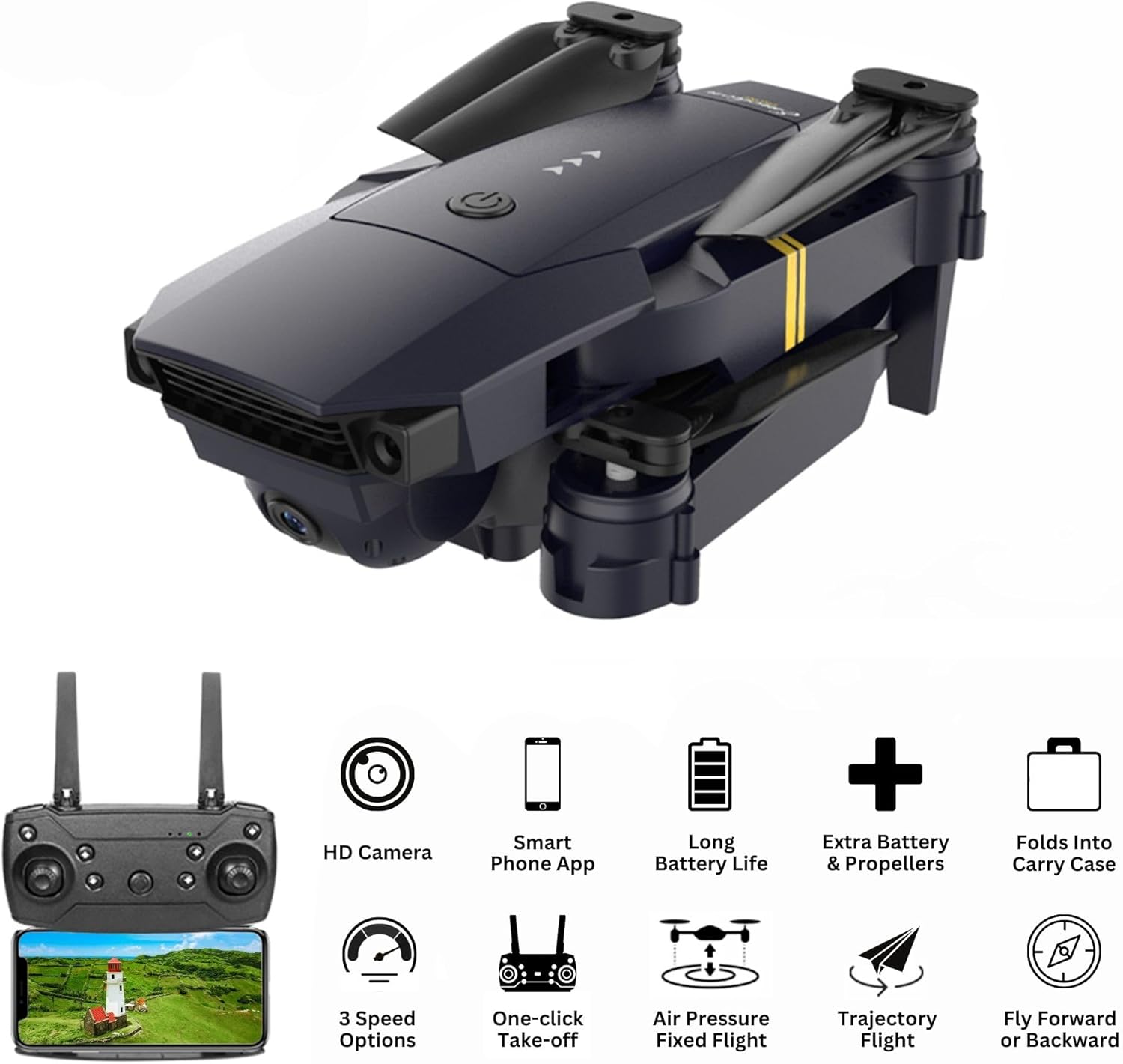 Drone Skyhawk con fotocamera | Droni quadricottero per bambini, drone per adulti, drone per principianti e professionisti | Immagini e video HD, pieghevoli, Ulti Charger 4 porte con caricabatterie rapido Boltz Pro Lightning Fast