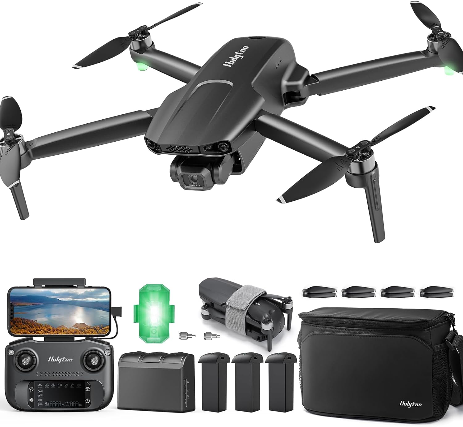 Drone GPS Holyton con fotocamera per adulti Batteria extra 4K HT70*2 batterie di ricambio, confezione da 3